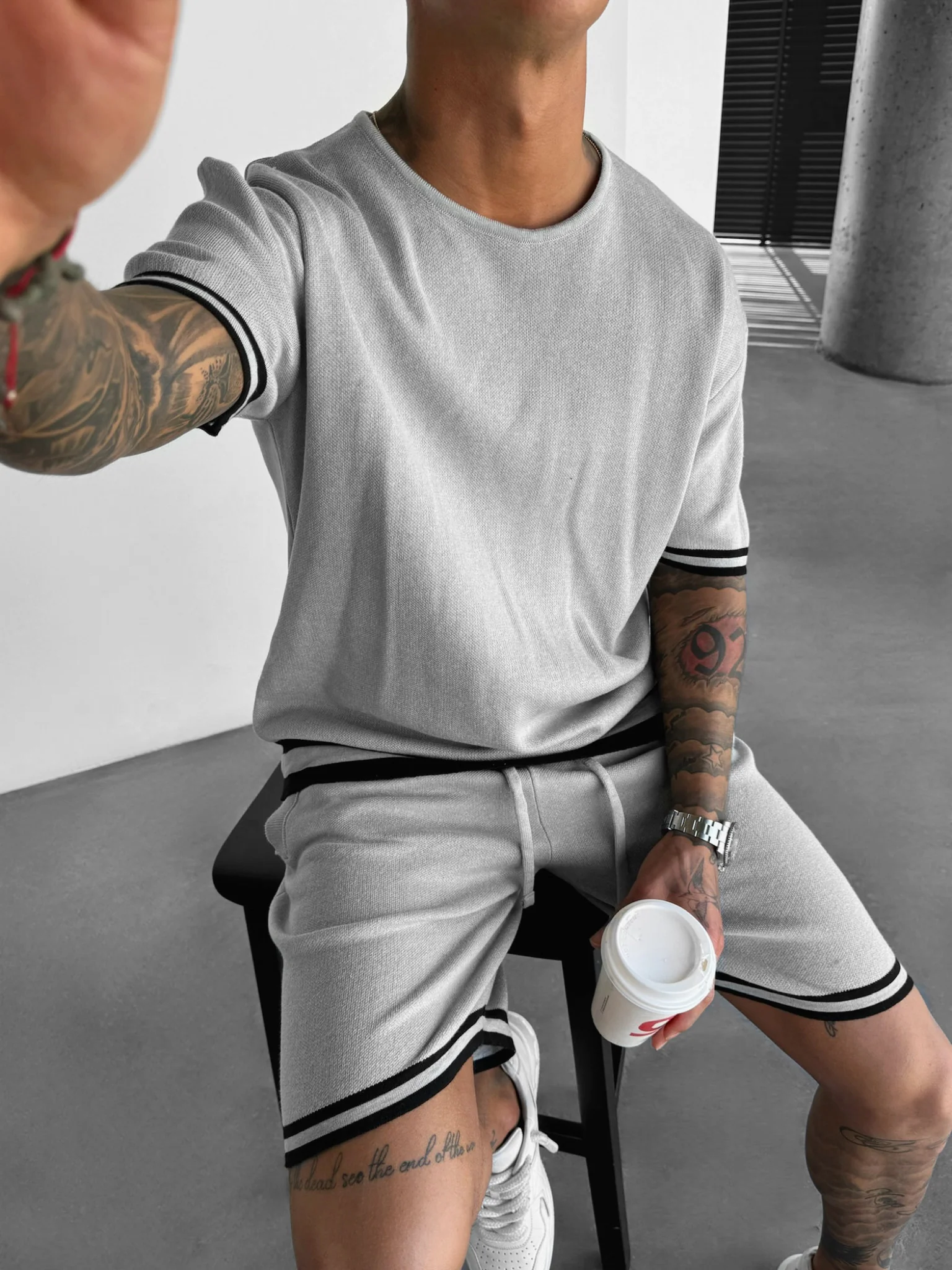 Regular Fit Knit T-shirt - Light Grey - Image 2
