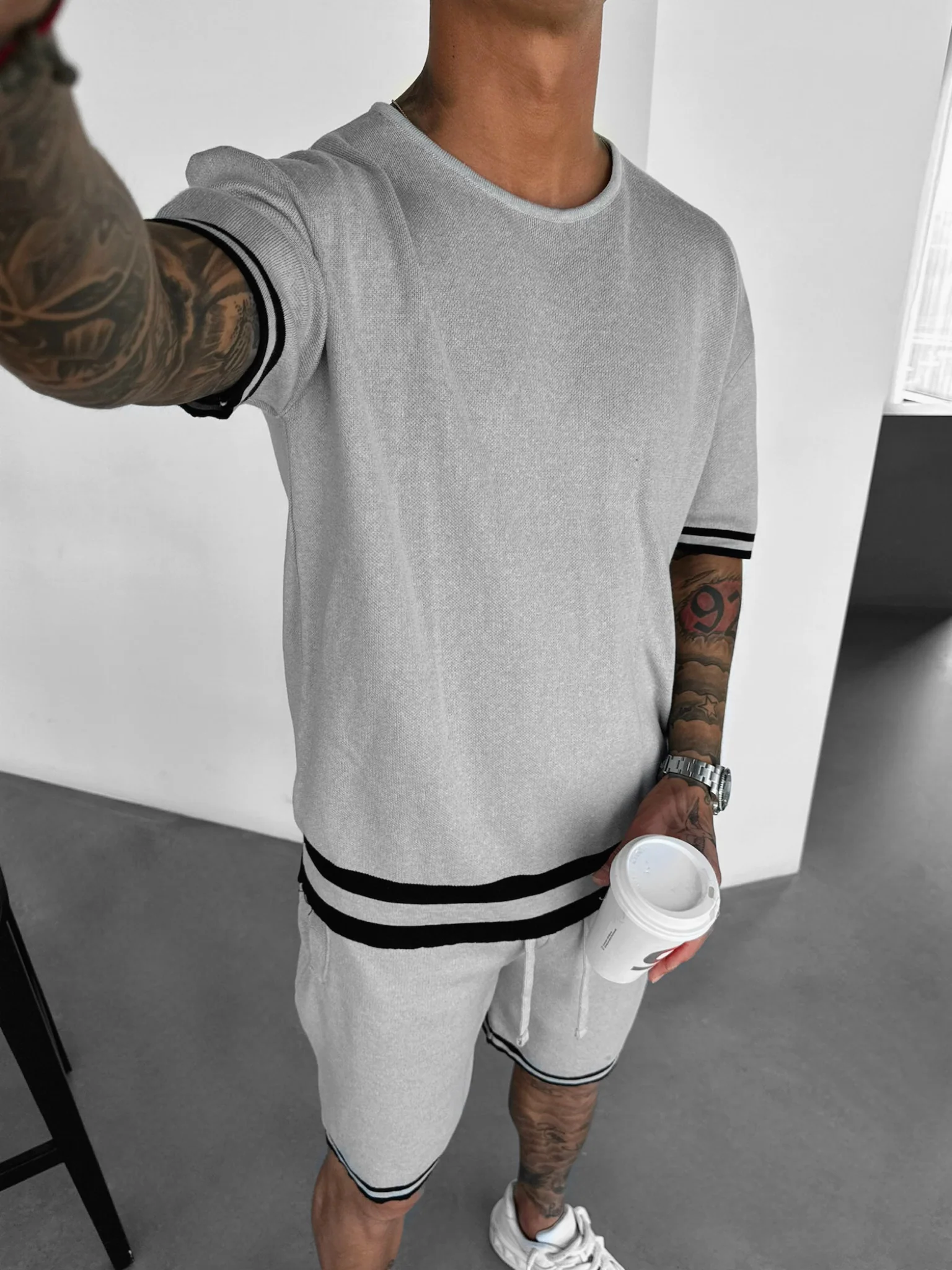 Regular Fit Knit T-shirt - Light Grey - Image 3