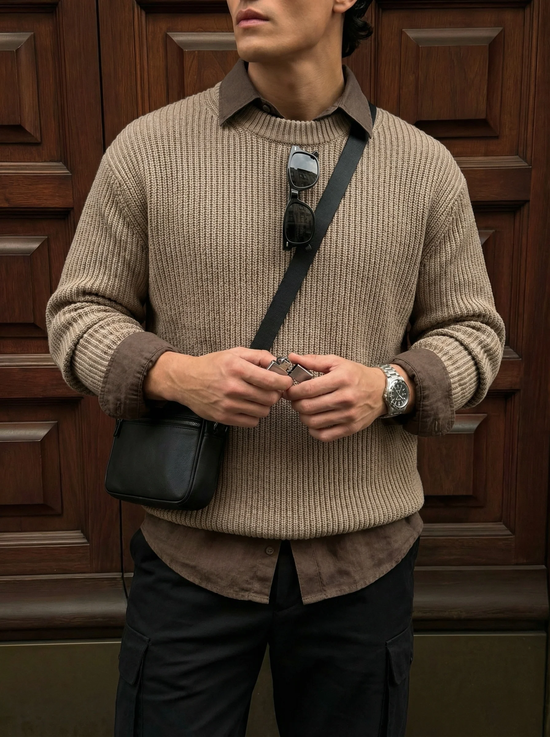 Regular Fit Long Arm Linen Shirt - Brown - Image 3