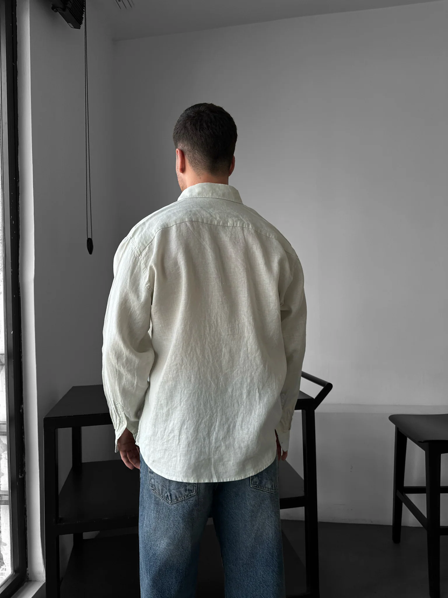Regular Fit Long Arm Linen Shirt - Ecru - Image 2
