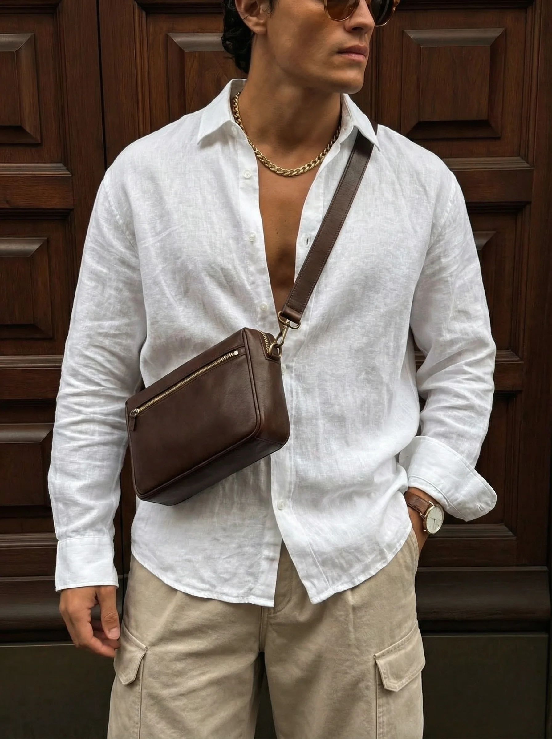 Regular Fit Long Arm Linen Shirt - White