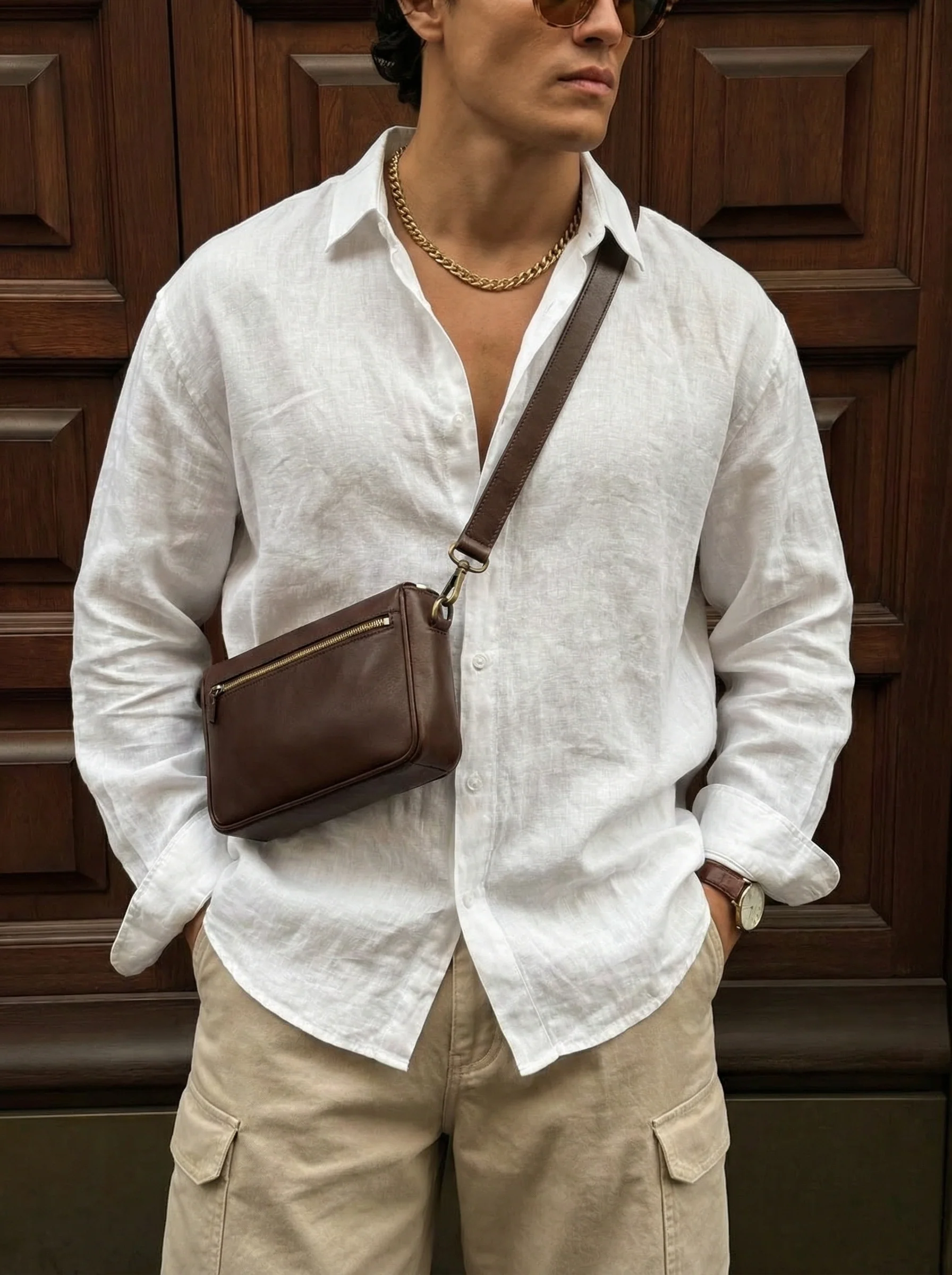 Regular Fit Long Arm Linen Shirt - White - Image 2