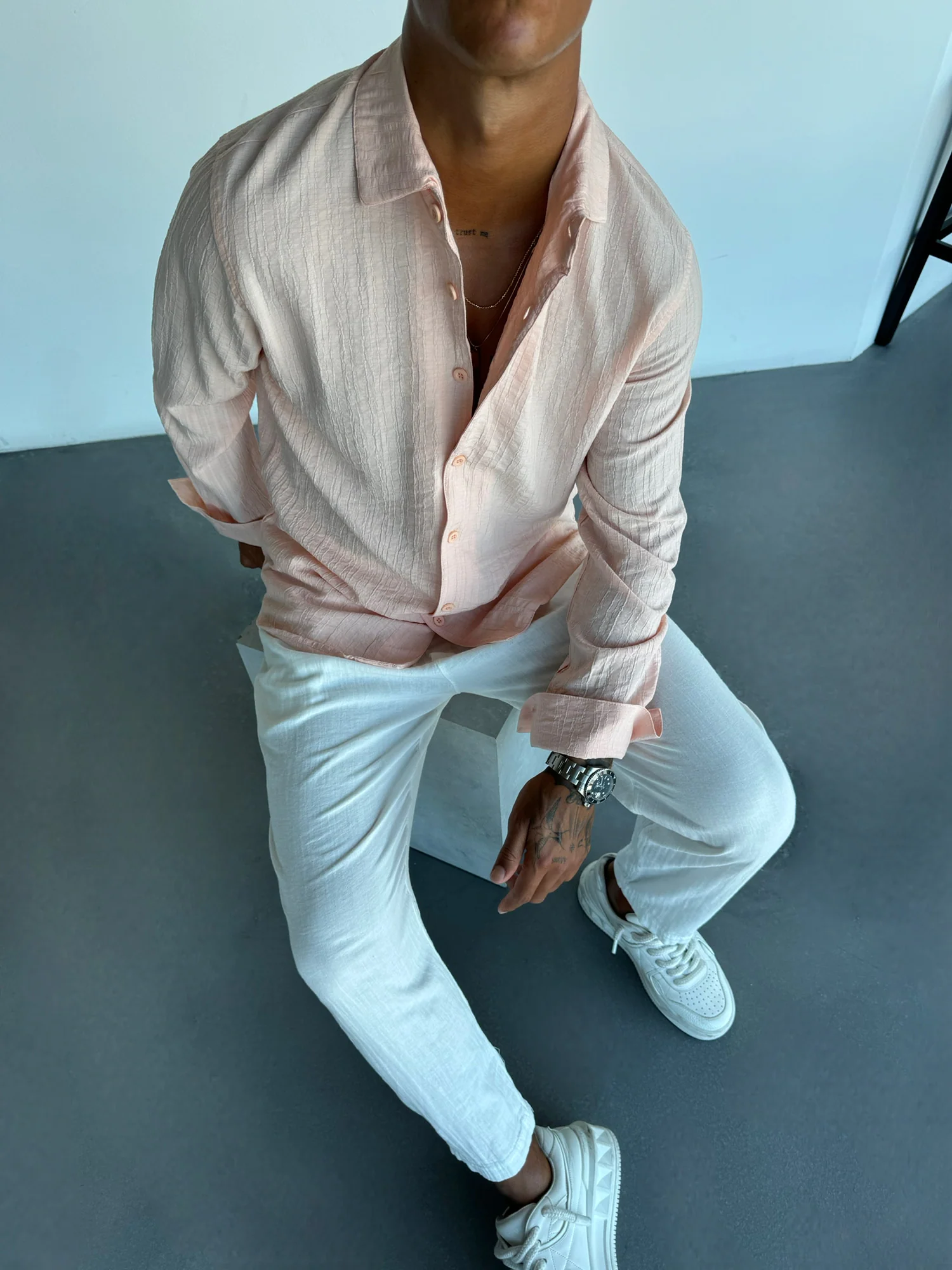 Regular Fit Pleated Shirt - Pouder - Image 3