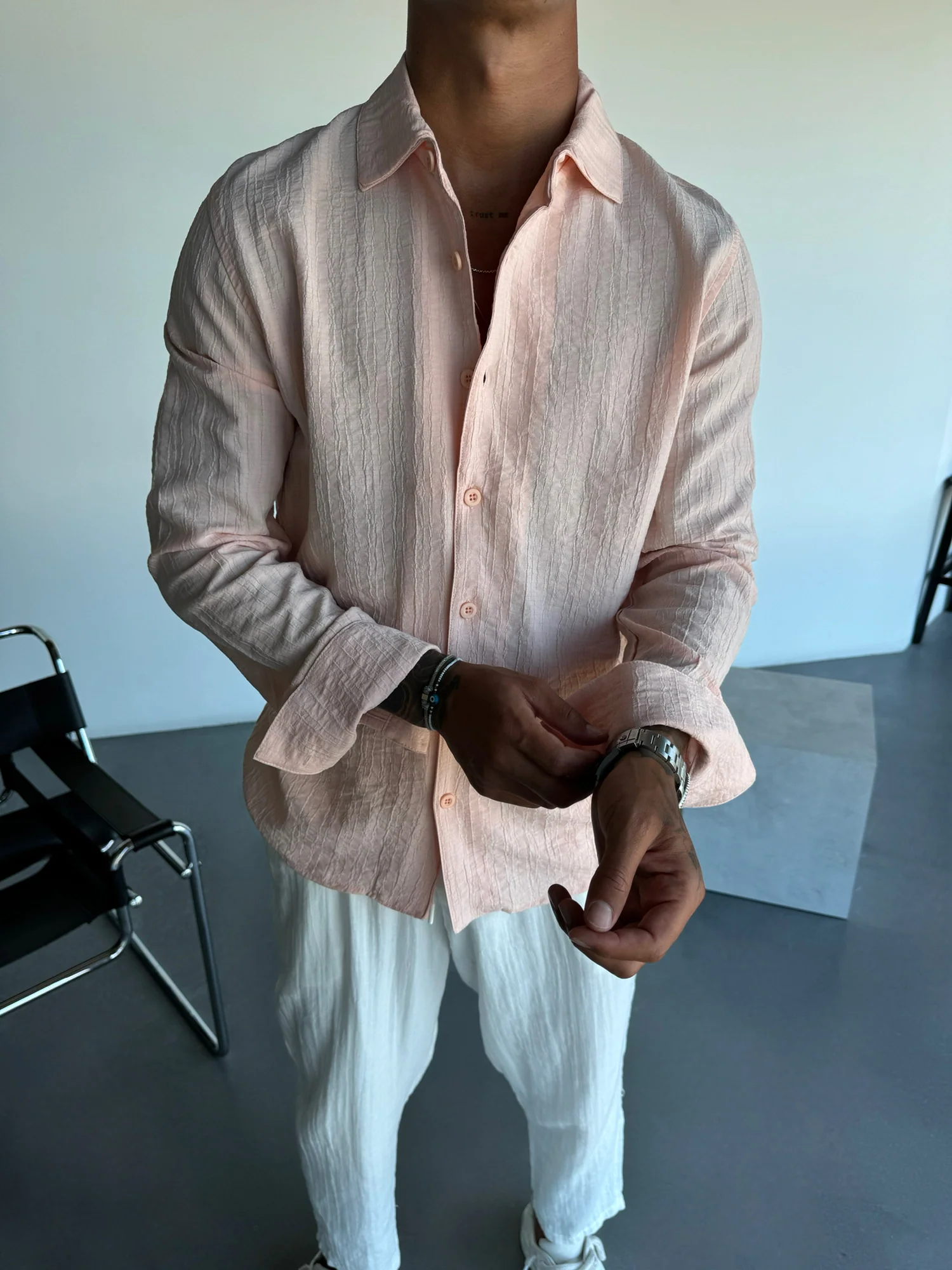 Regular Fit Pleated Shirt - Pouder - Image 4