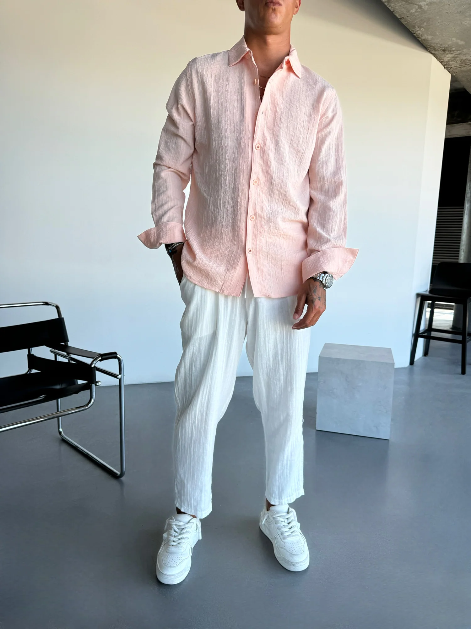 Regular Fit Pleated Shirt - Pouder - Image 6