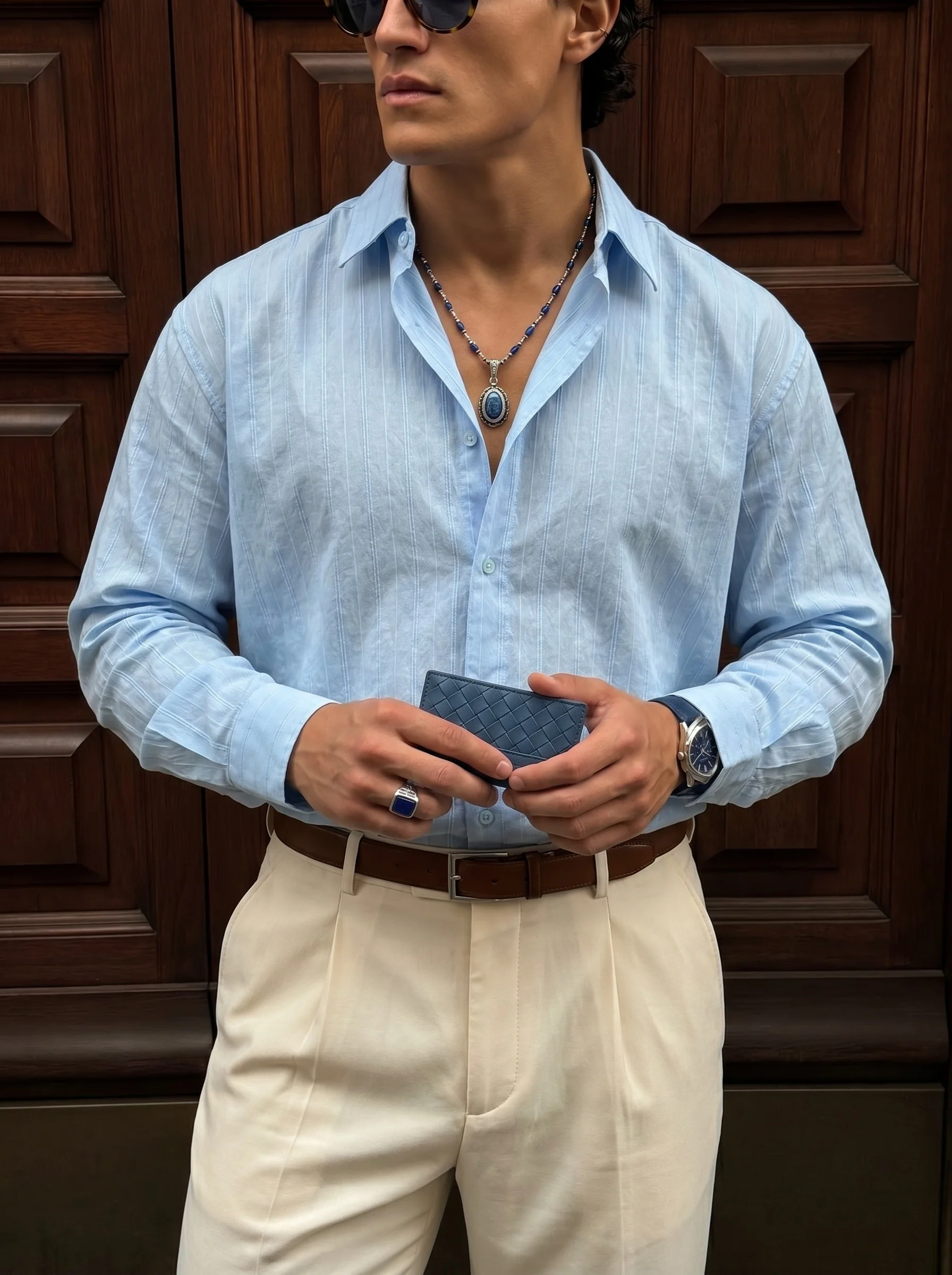Regular Fit Striped Line Shirt - Blue - Image 2