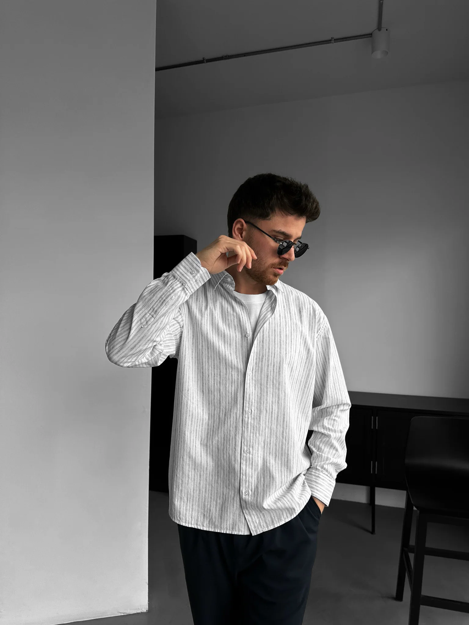Regular Fit Striped Shirt - Navy Blue - Image 4