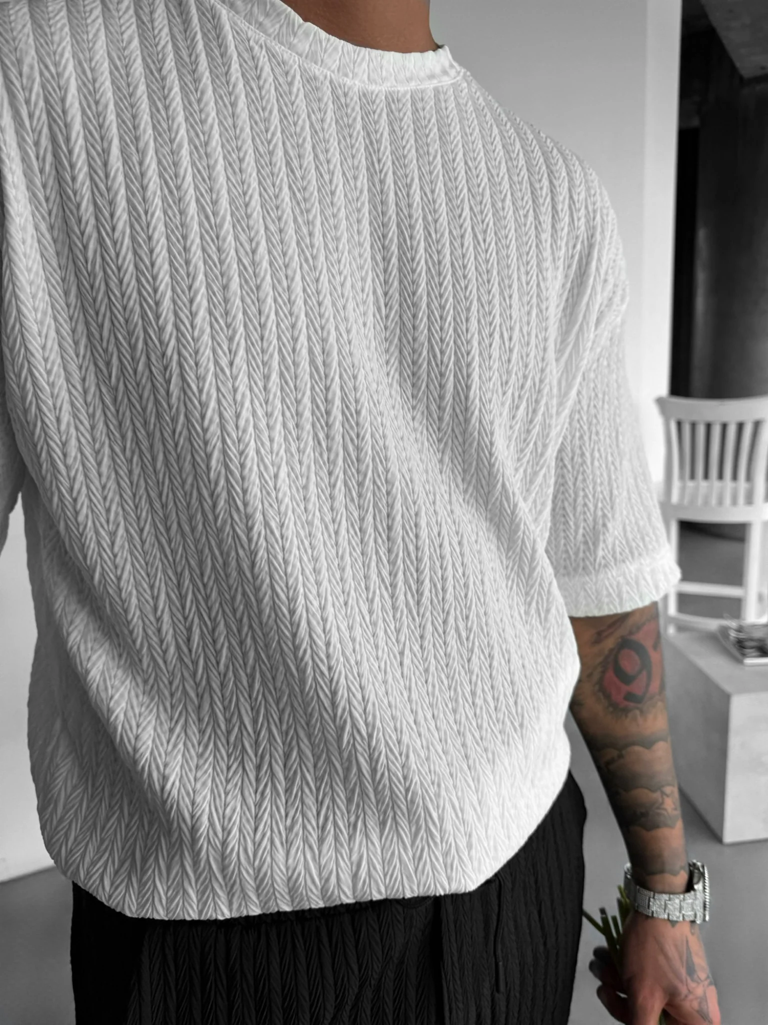 Regular Fit Structure T-shirt - Ecru - Image 3