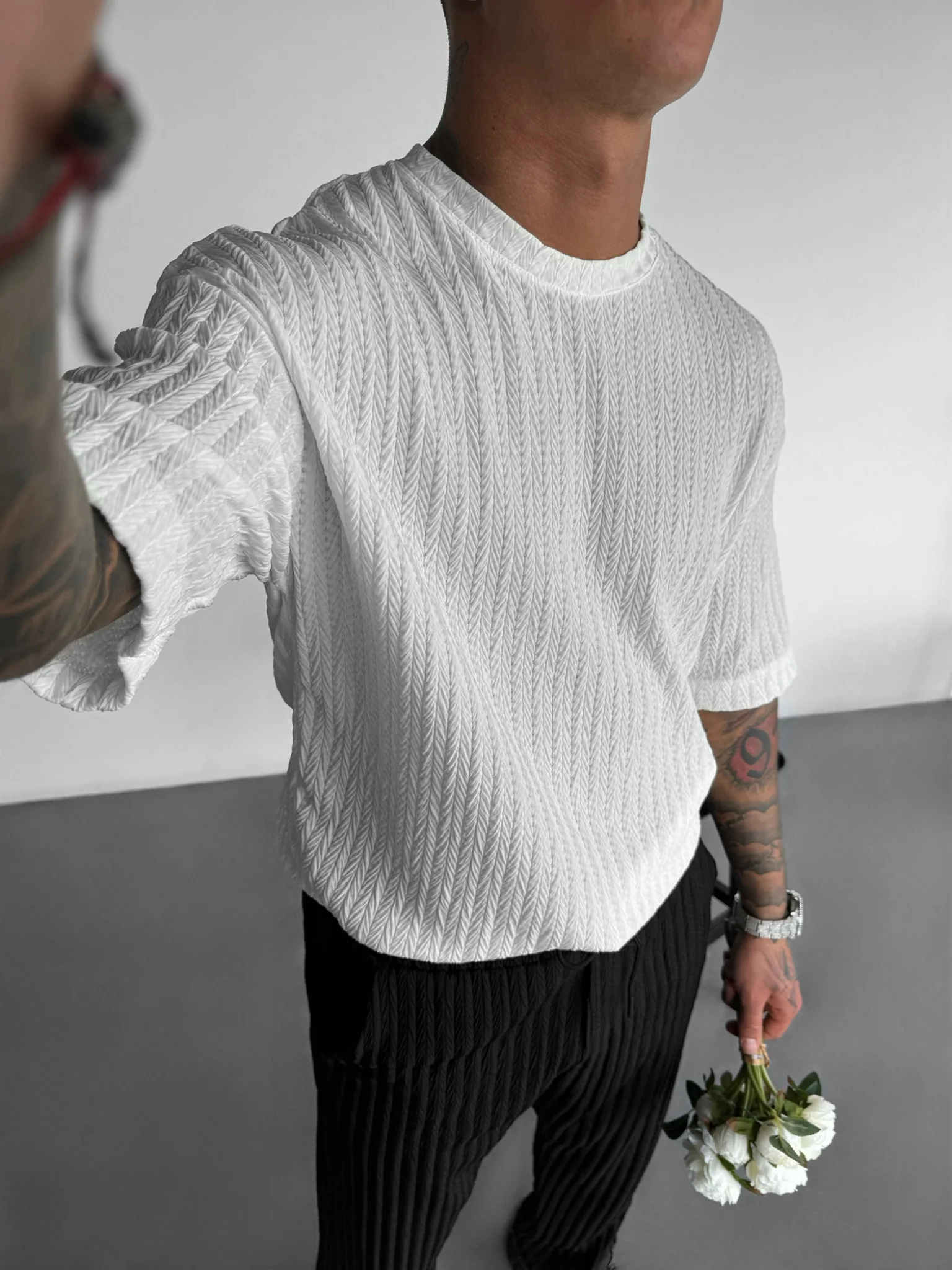 Regular Fit Structure T-shirt - Ecru - Image 4