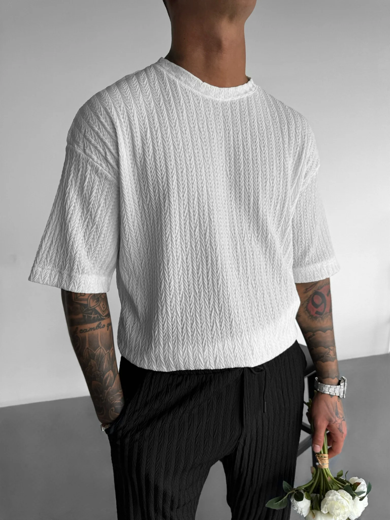 Regular Fit Structure T-shirt - Ecru - Image 5