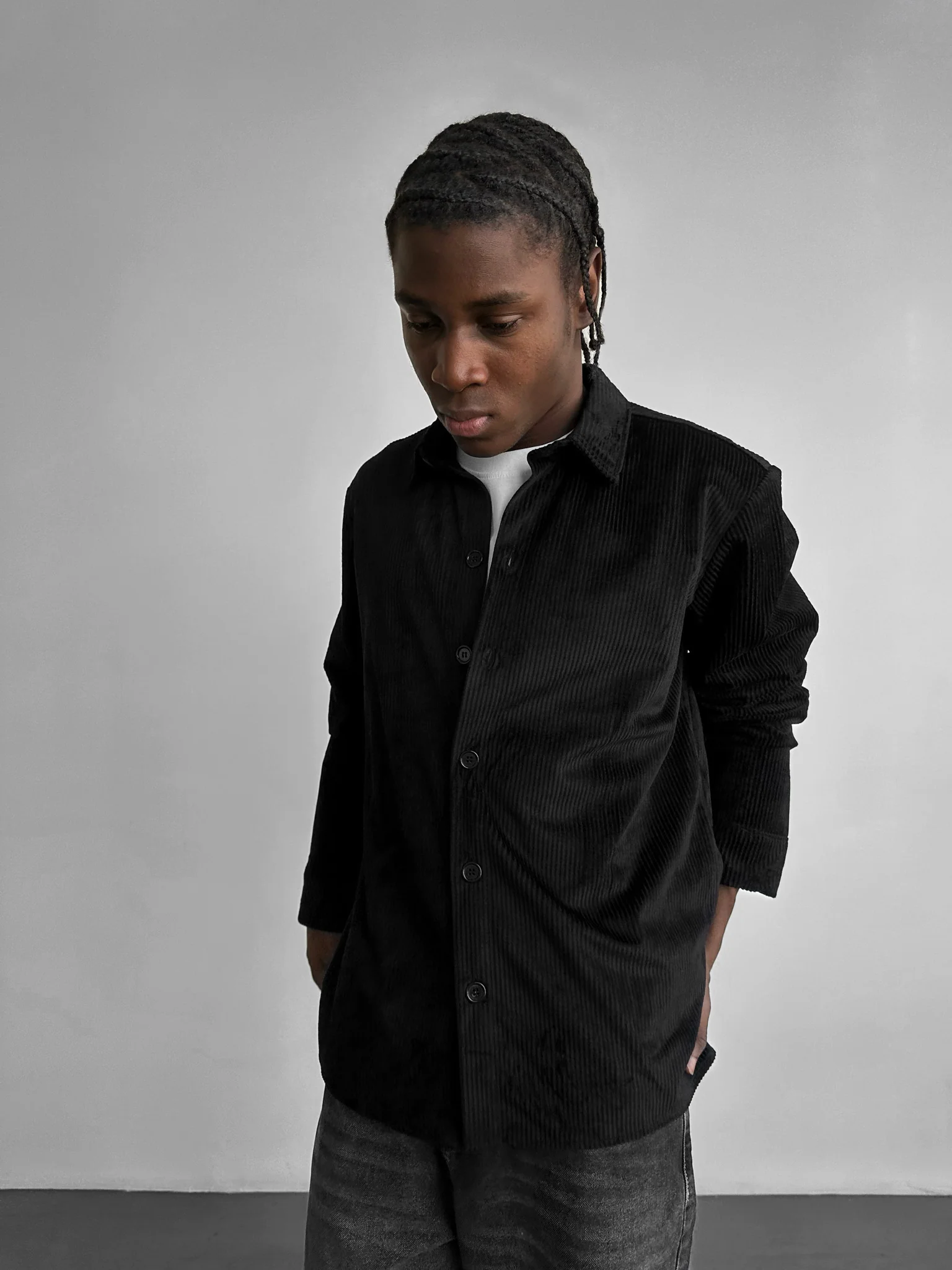 Regular Fit Velvet Shirt - Black - Image 2