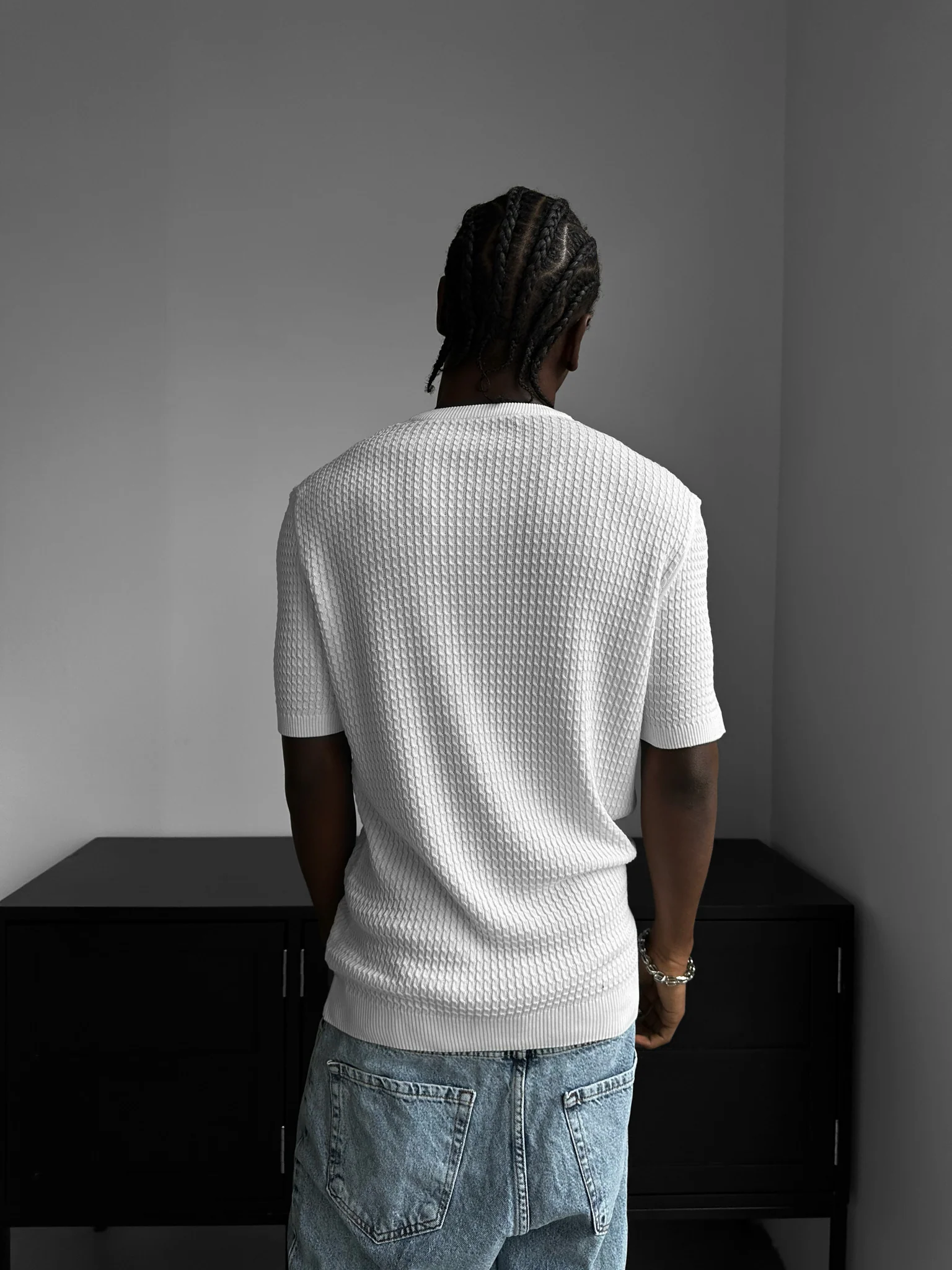 Regular Fit Waffle Button T-shirt - Ecru - Image 3