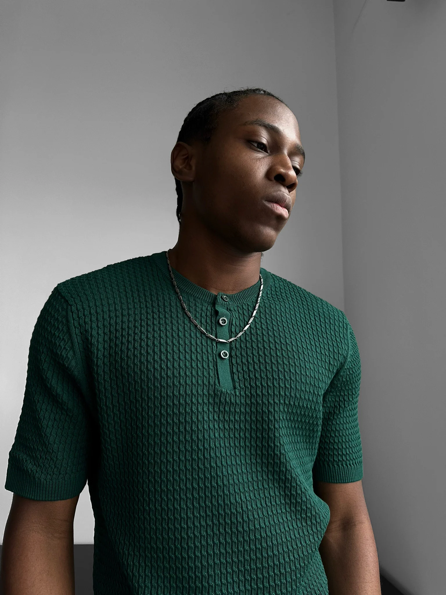 Regular Fit Waffle Button T-shirt - Petrol - Image 2