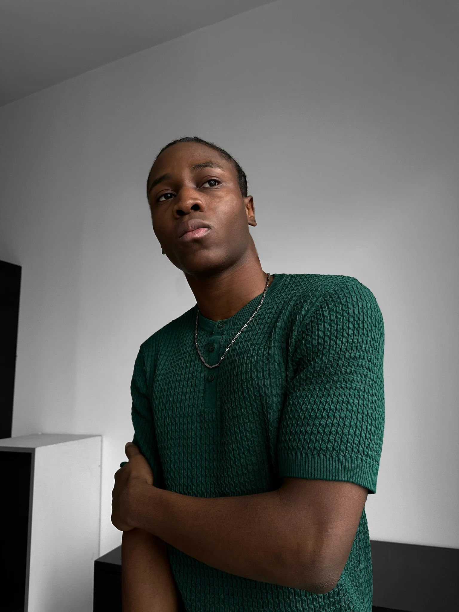 Regular Fit Waffle Button T-shirt - Petrol - Image 3