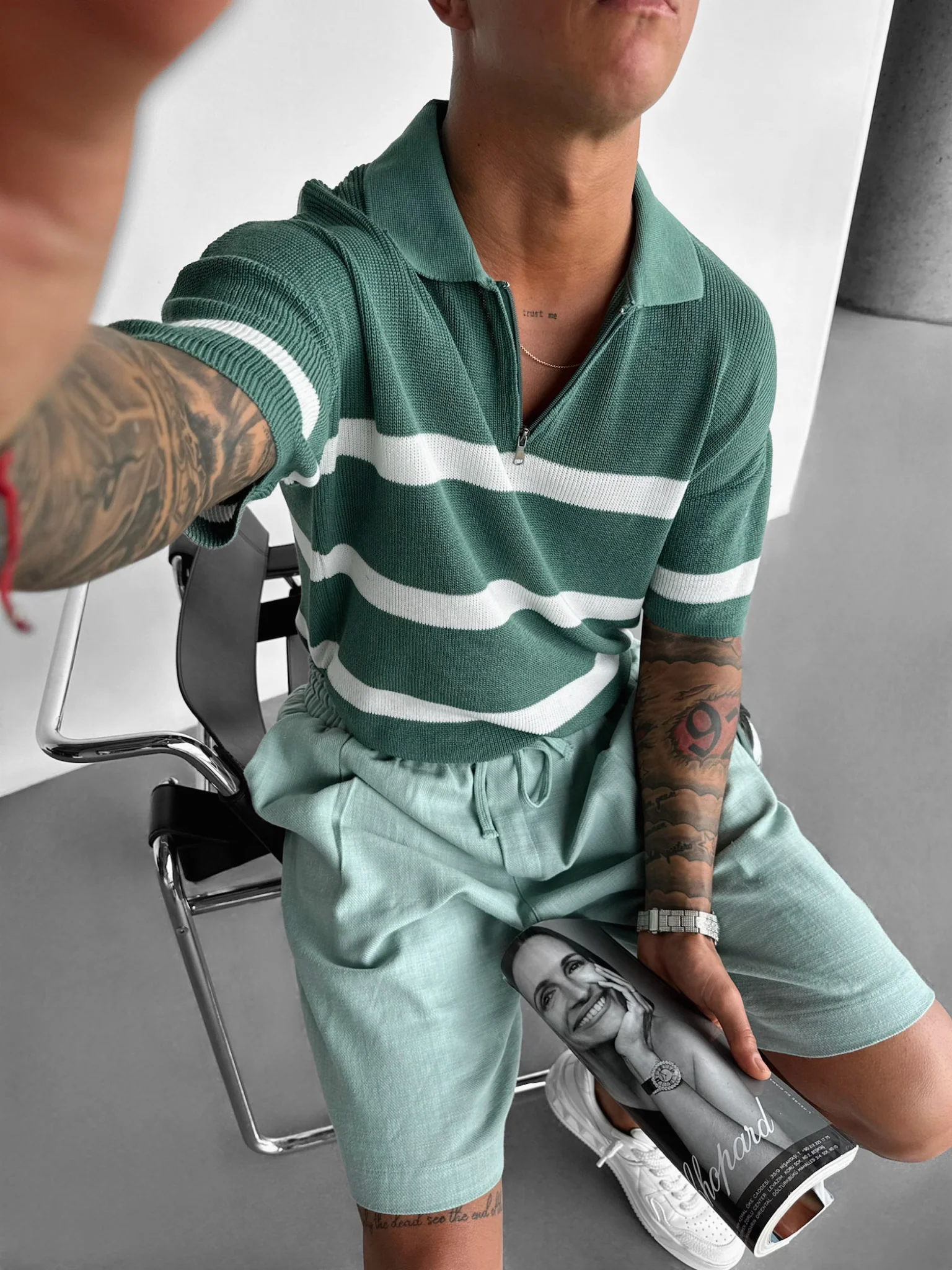 Regular Knit Zipper T-shirt - Petrol - Image 3