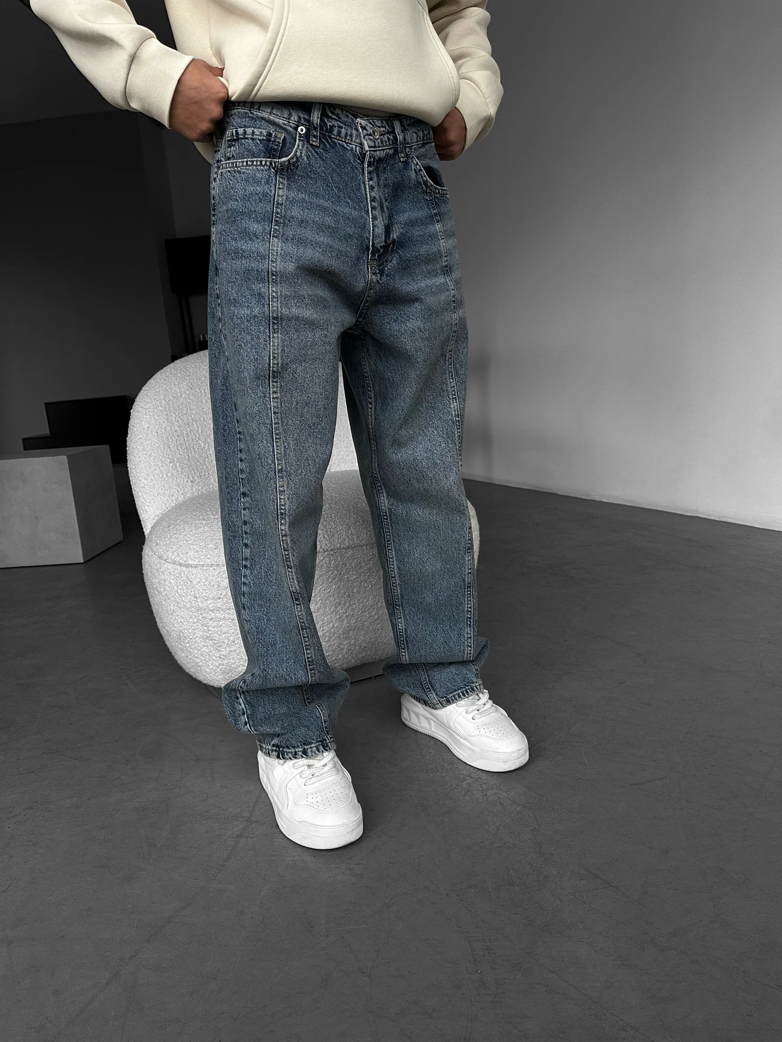 Relax Baggy Front Line Fit Jeans - Blue - Image 2
