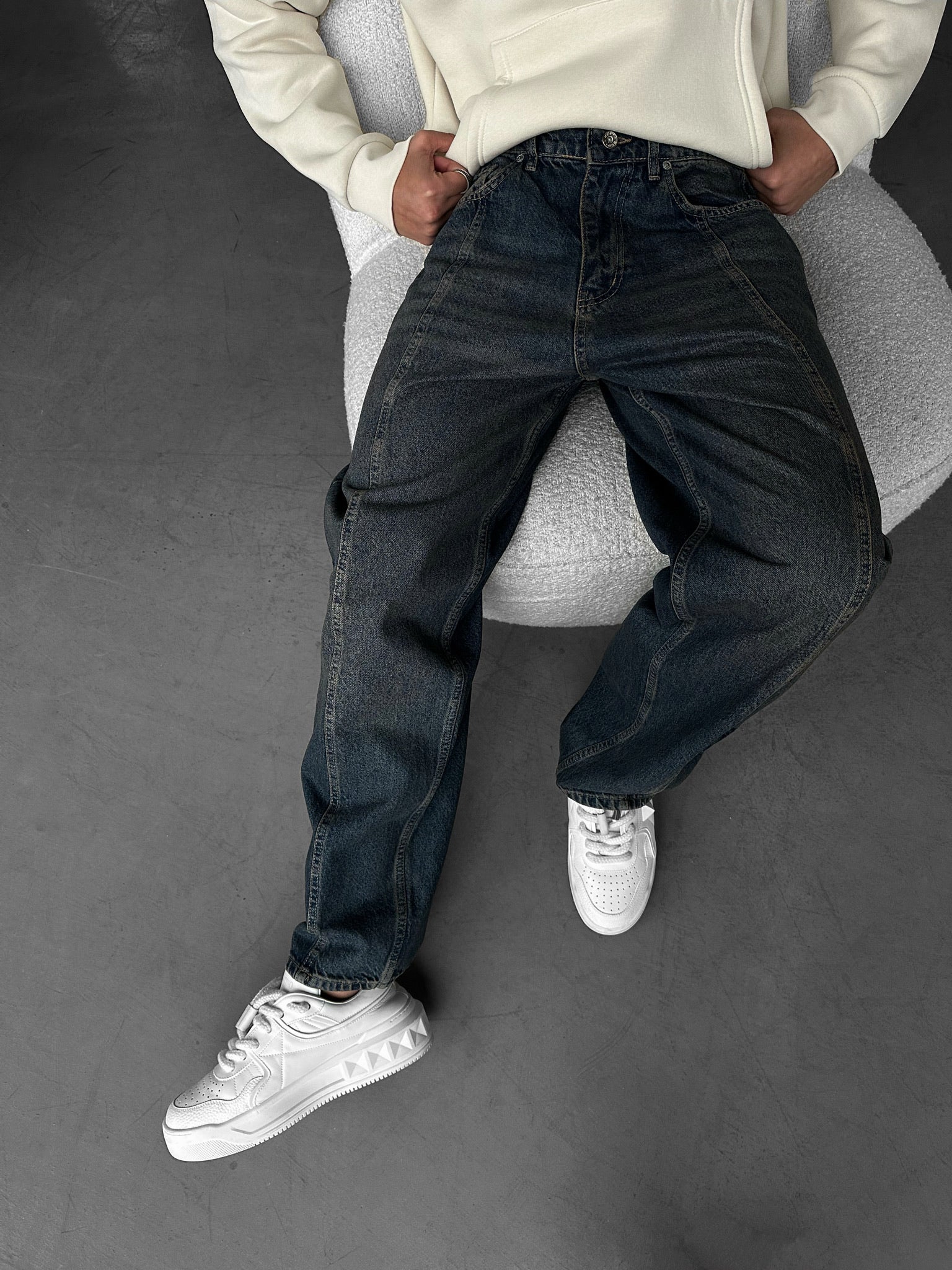 Relax Baggy Front Line Fit Jeans - Dark Blue - Image 2