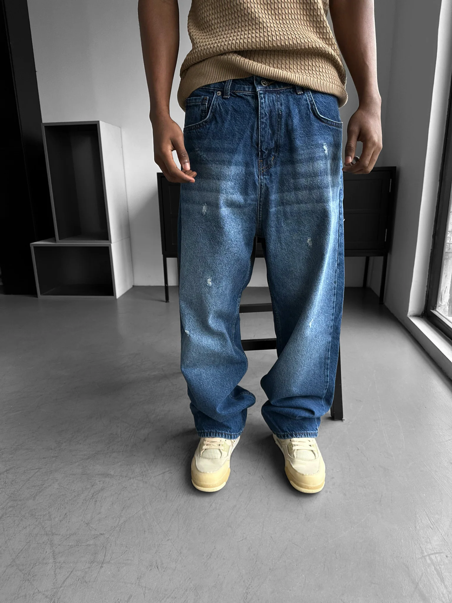 Relax Baggy Torn Jeans - Blue - Image 3