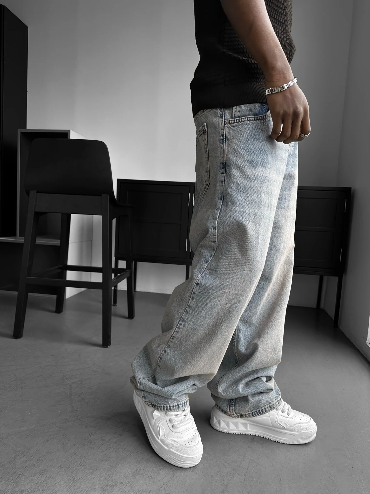 Relax Baggy Washed Jeans - Dark Blue - Image 4
