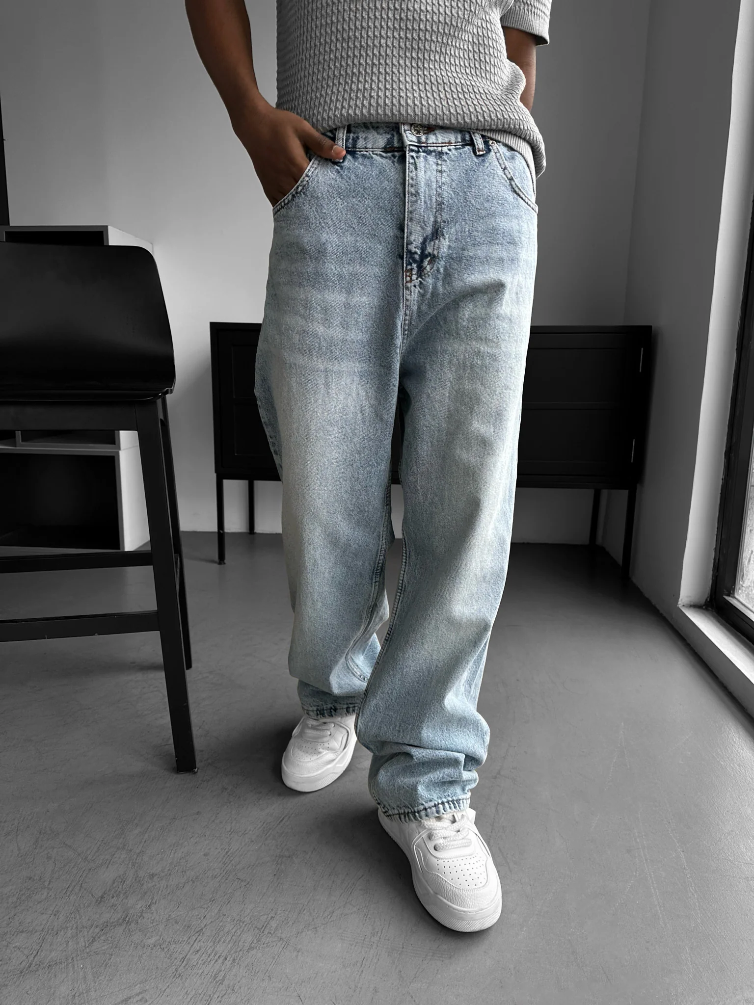 Relax Baggy Washed Jeans - Light Blue - Image 2