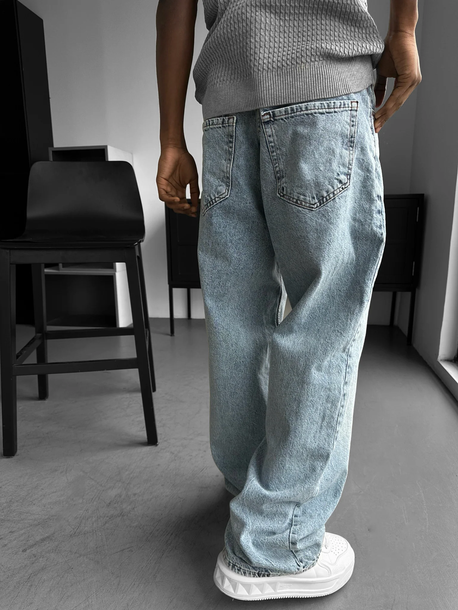 Relax Baggy Washed Jeans - Light Blue - Image 3