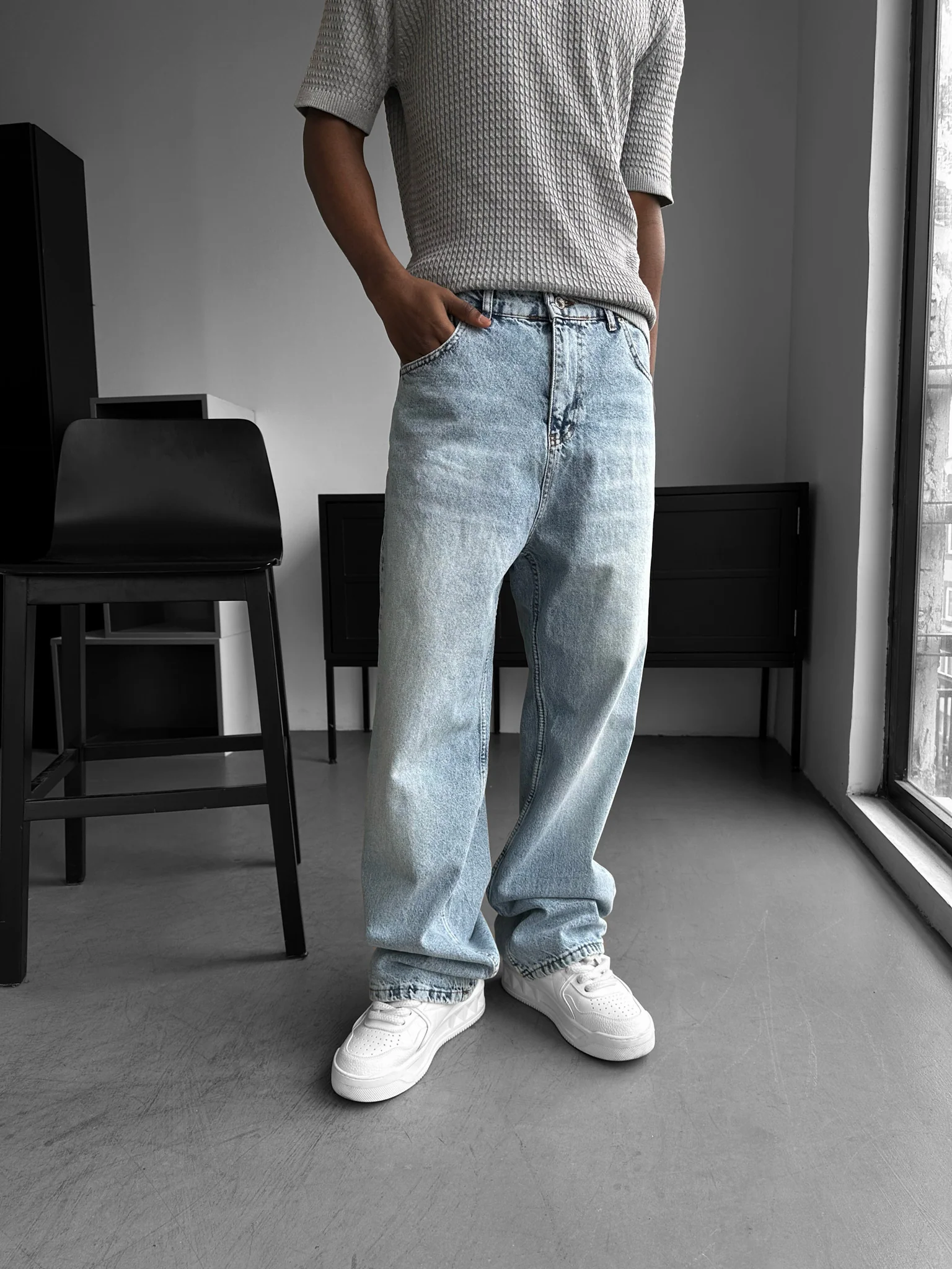 Relax Baggy Washed Jeans - Light Blue - Image 4