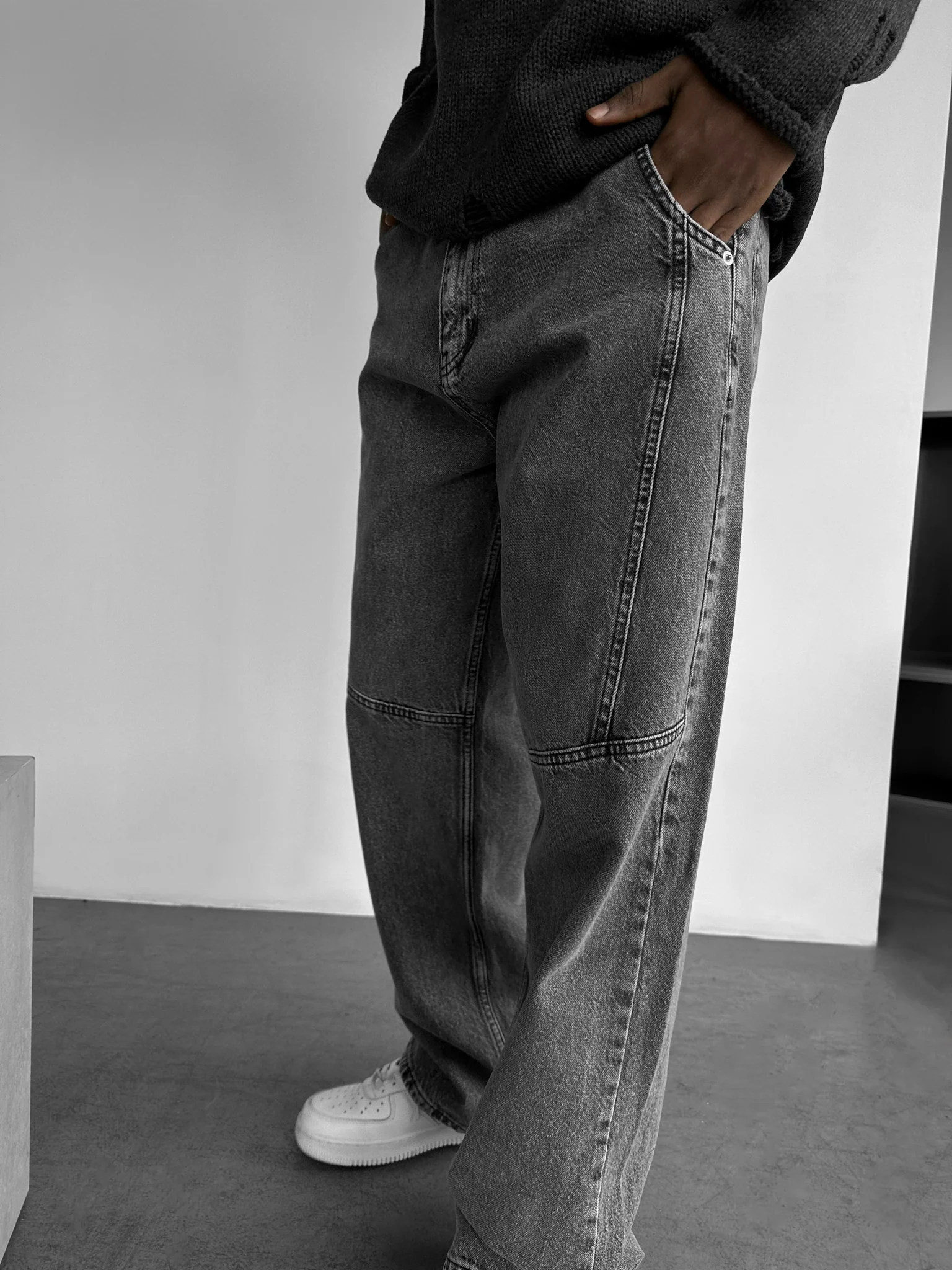 Relaxed Baggy Panel Jeans - Anthracite - Image 2