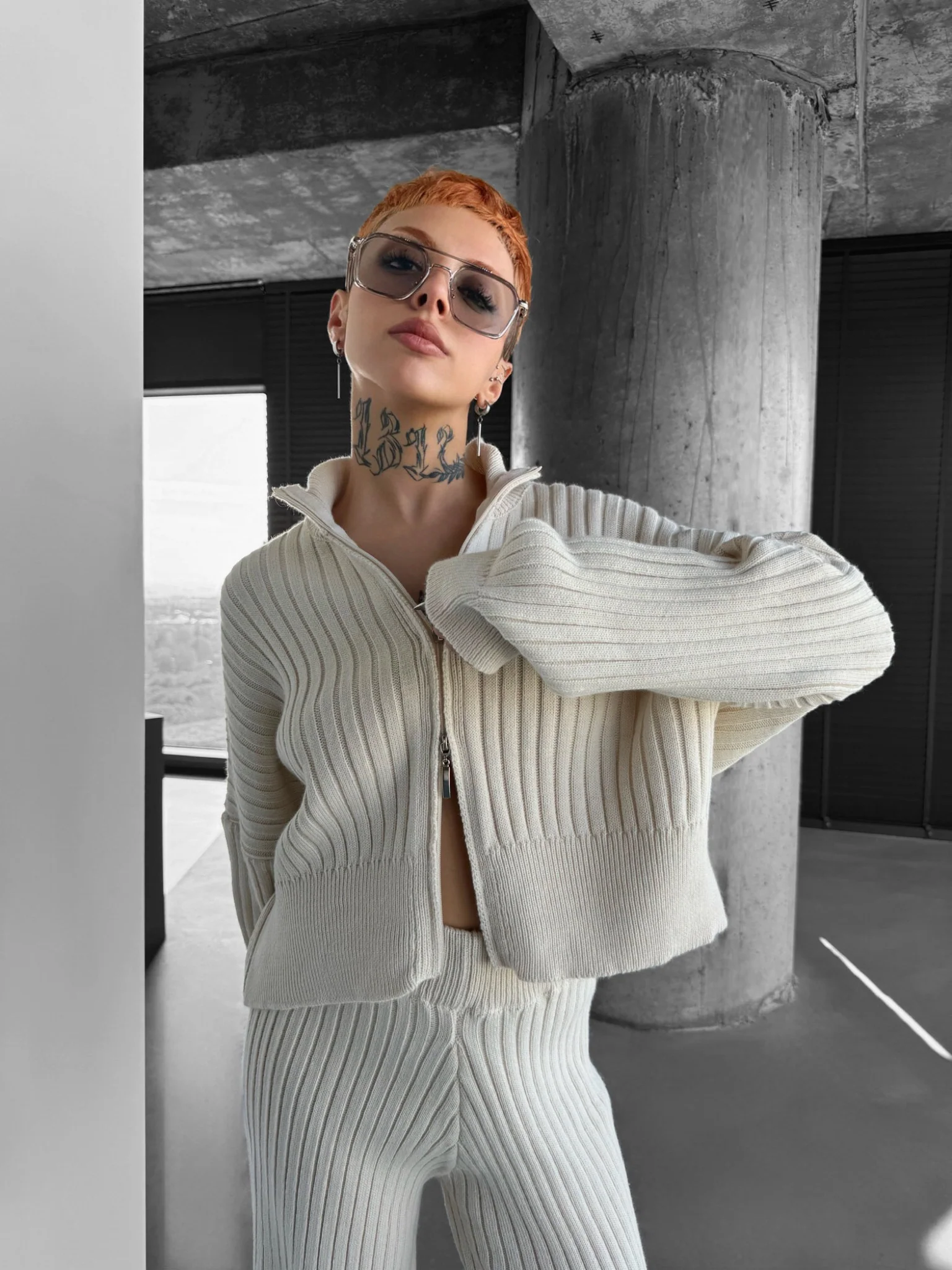 Skinny Knit Jacket - Beige - Image 4