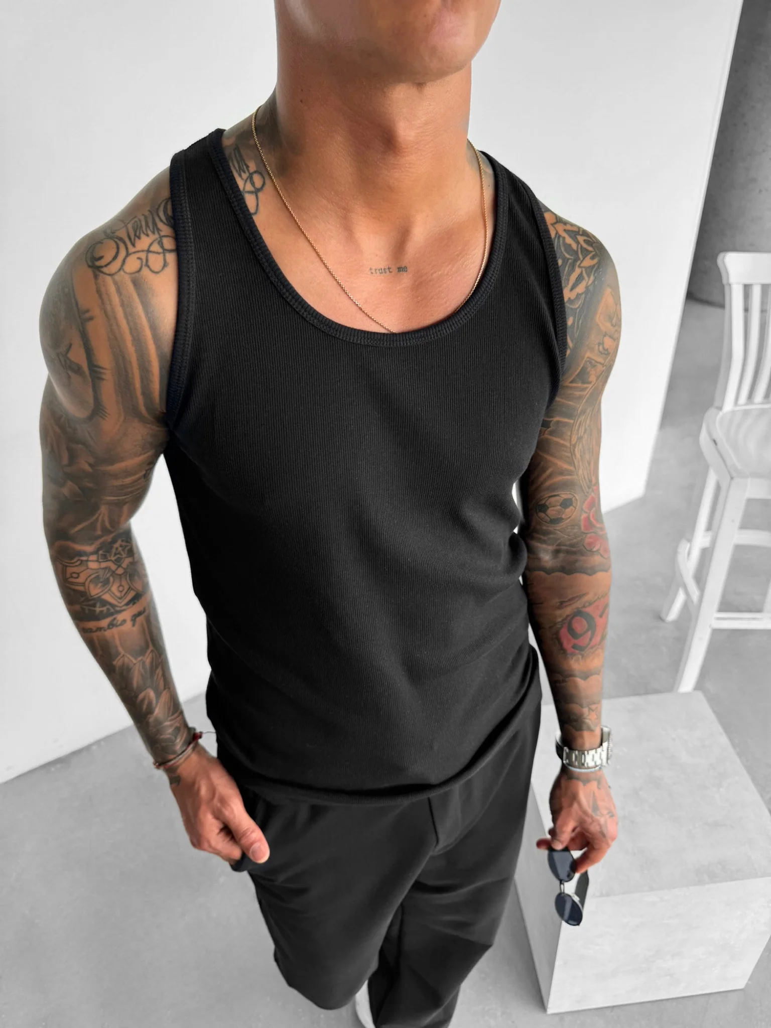 Slim Fit Basic Tanktop - Black - Image 2