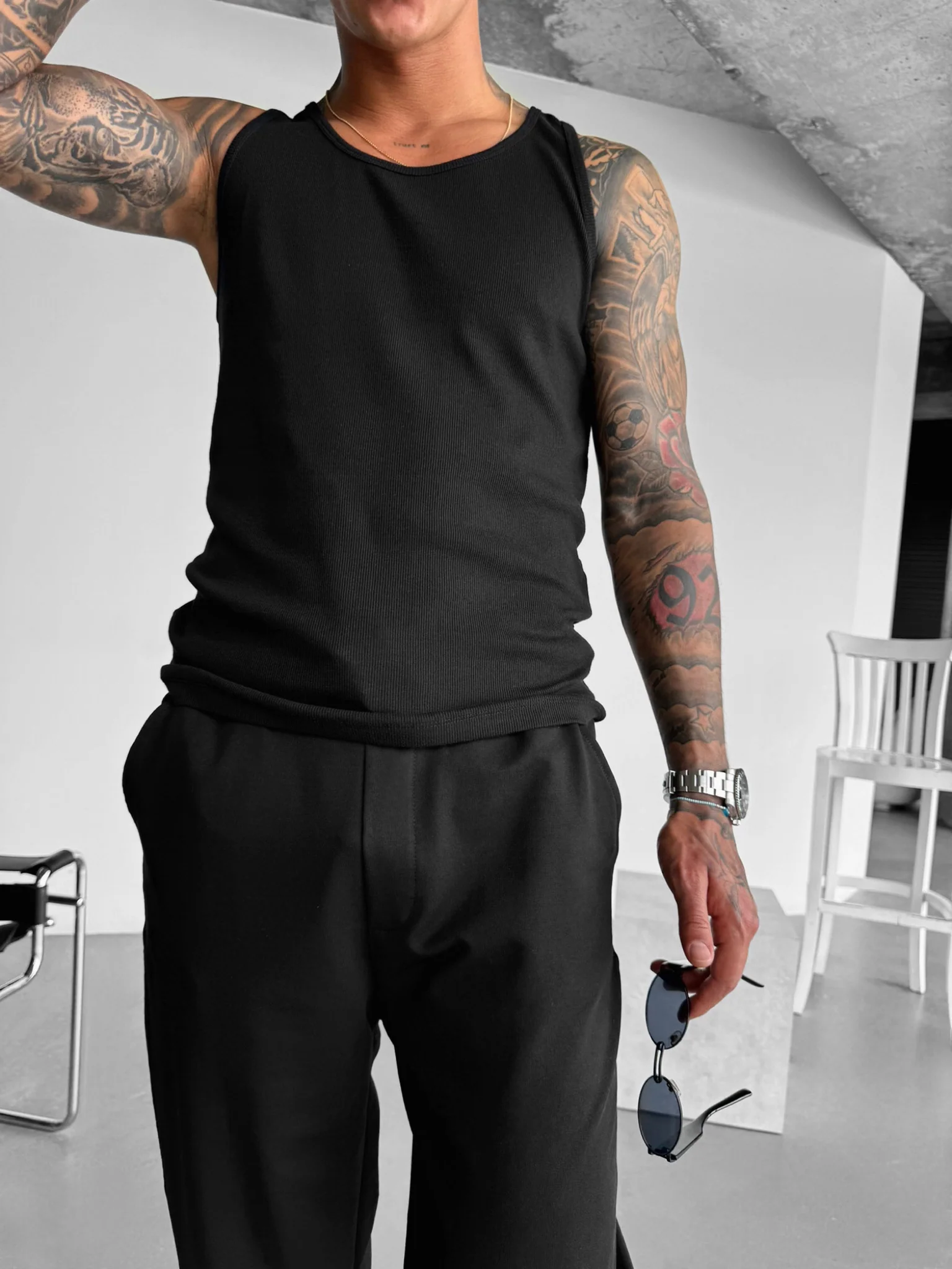 Slim Fit Basic Tanktop - Black - Image 3