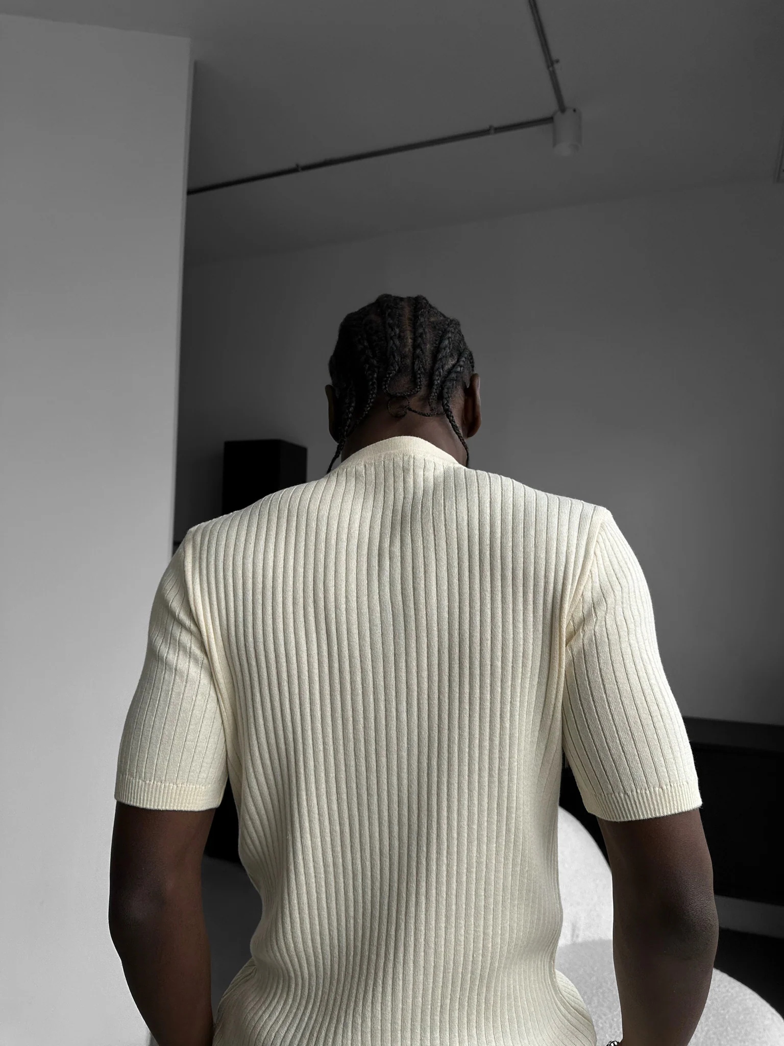 Slim Fit Button Knit T-shirt - Cream - Image 3
