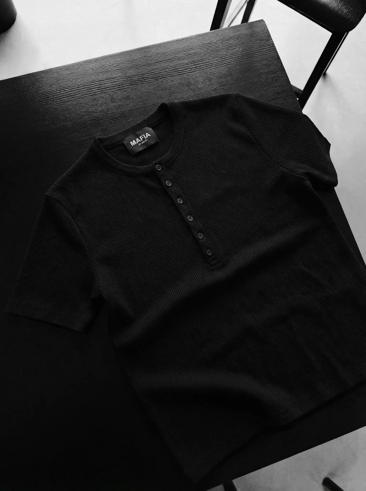 Slim Fit Button T-shirt - Black - Image 3