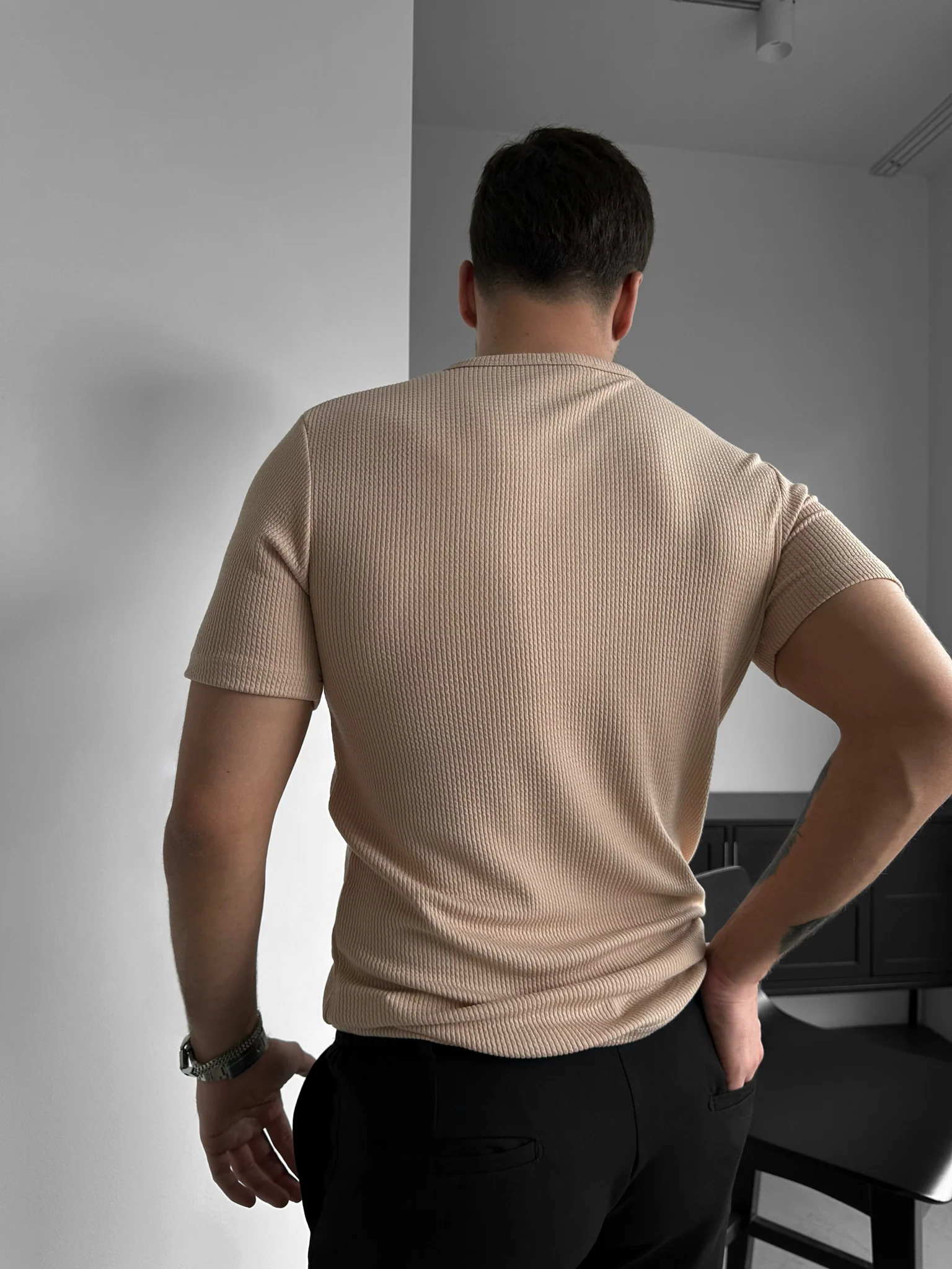 Slim Fit Button T-shirt - Cream - Image 2