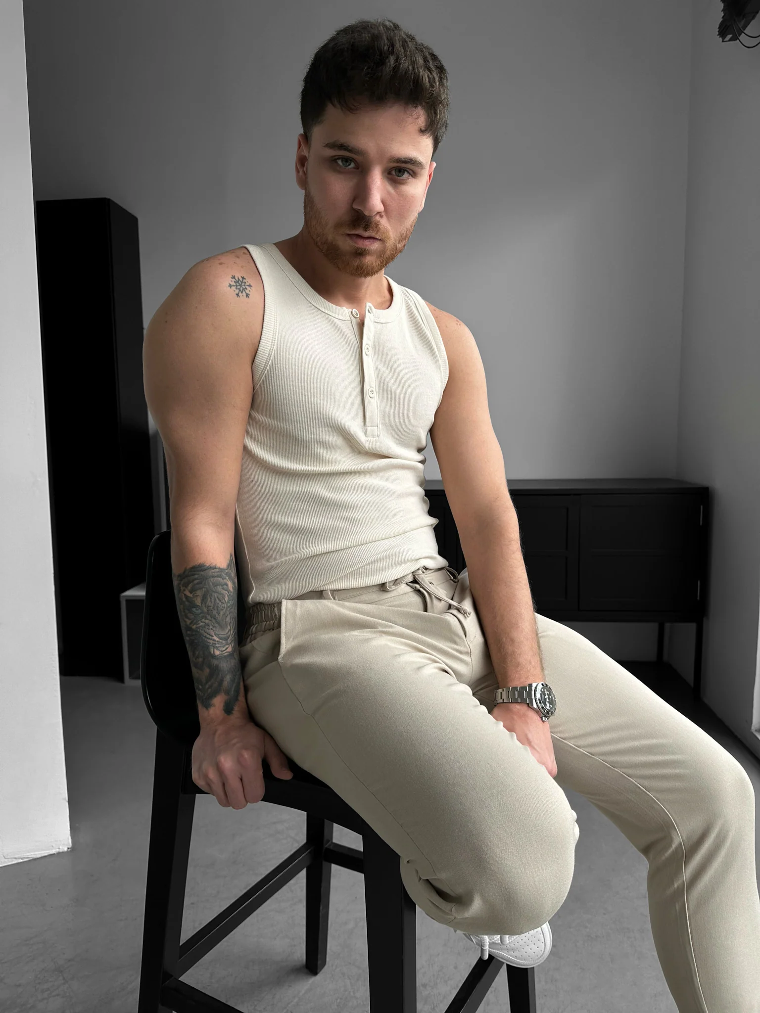 Slim Fit Button Tanktop - Beige - Image 3