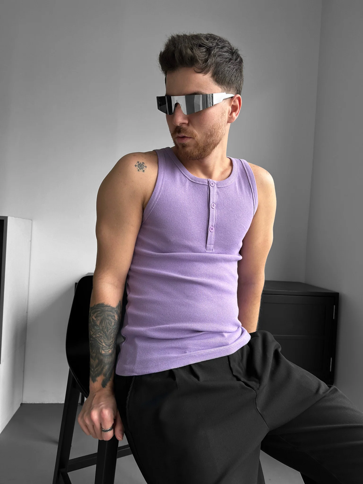Slim Fit Button Tanktop - Lilac - Image 2