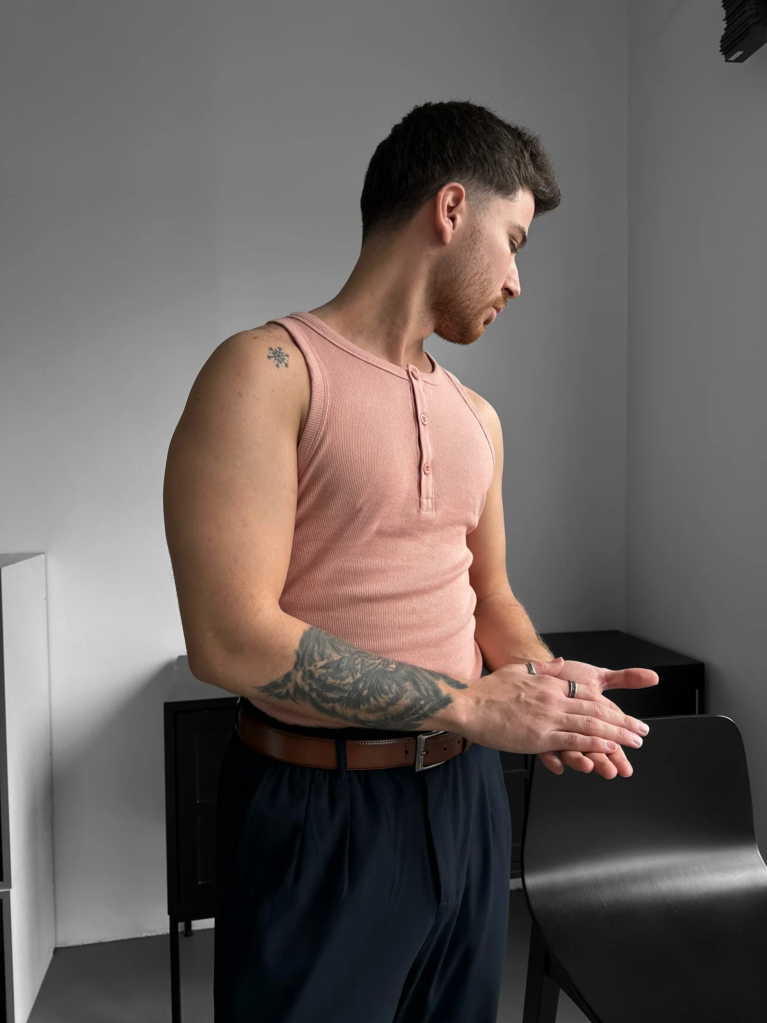 Slim Fit Button Tanktop - Powder - Image 3
