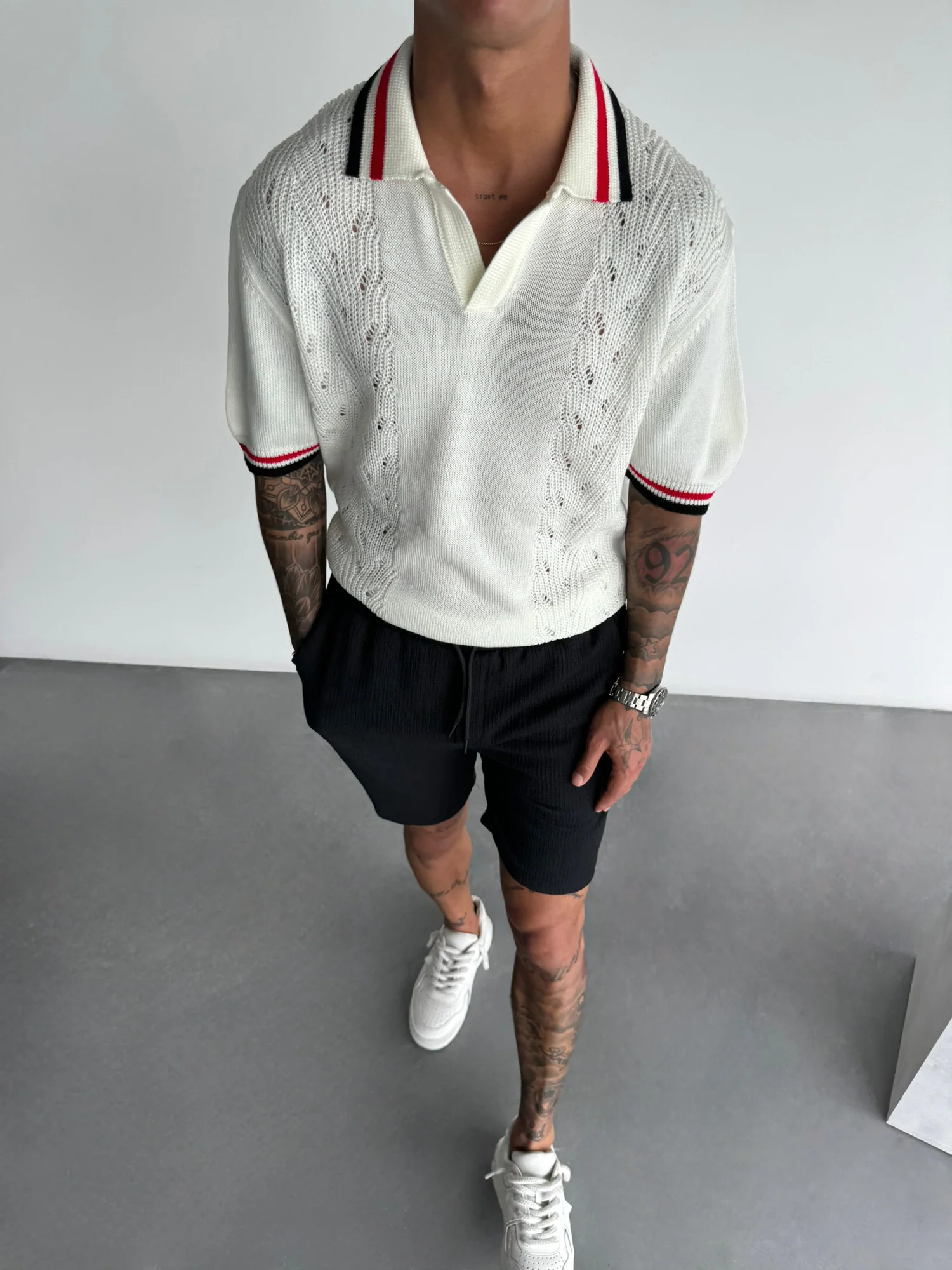 Slim Fit Detail Knit Polo T-Shirt - Ecru
