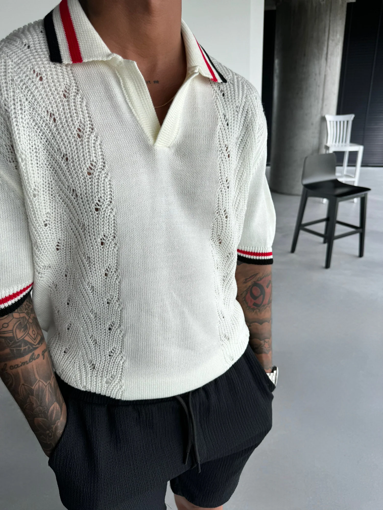 Slim Fit Detail Knit Polo T-Shirt - Ecru - Image 2