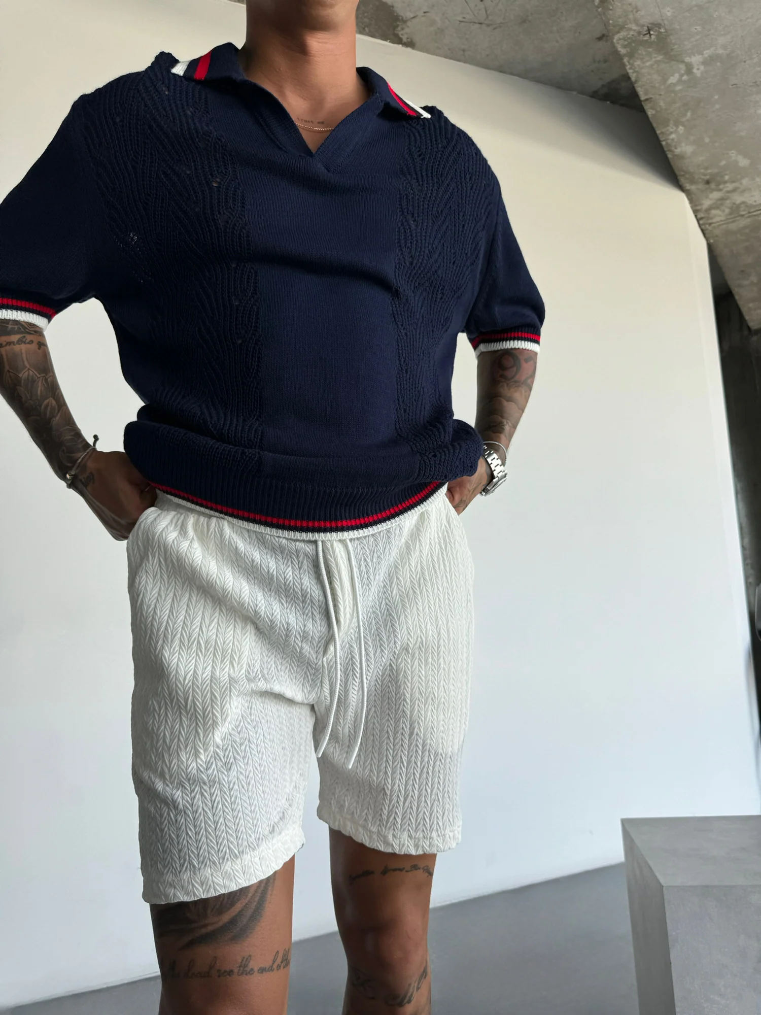 Slim Fit Detail Knit Polo T-Shirt - Indigo - Image 2