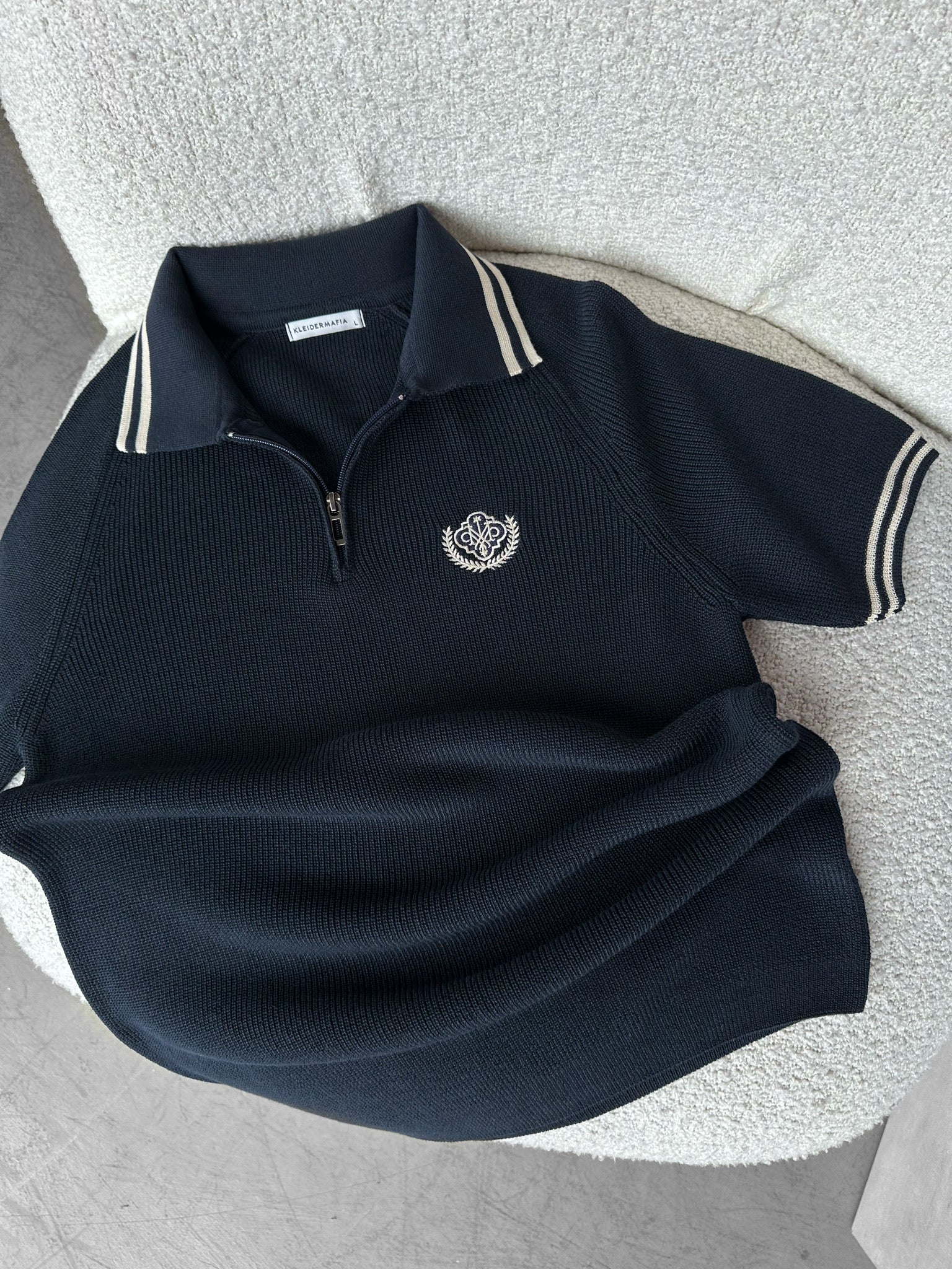 Slim Fit Half-Zip Embroidered Polo T-shirt - Navy Blue - Image 3