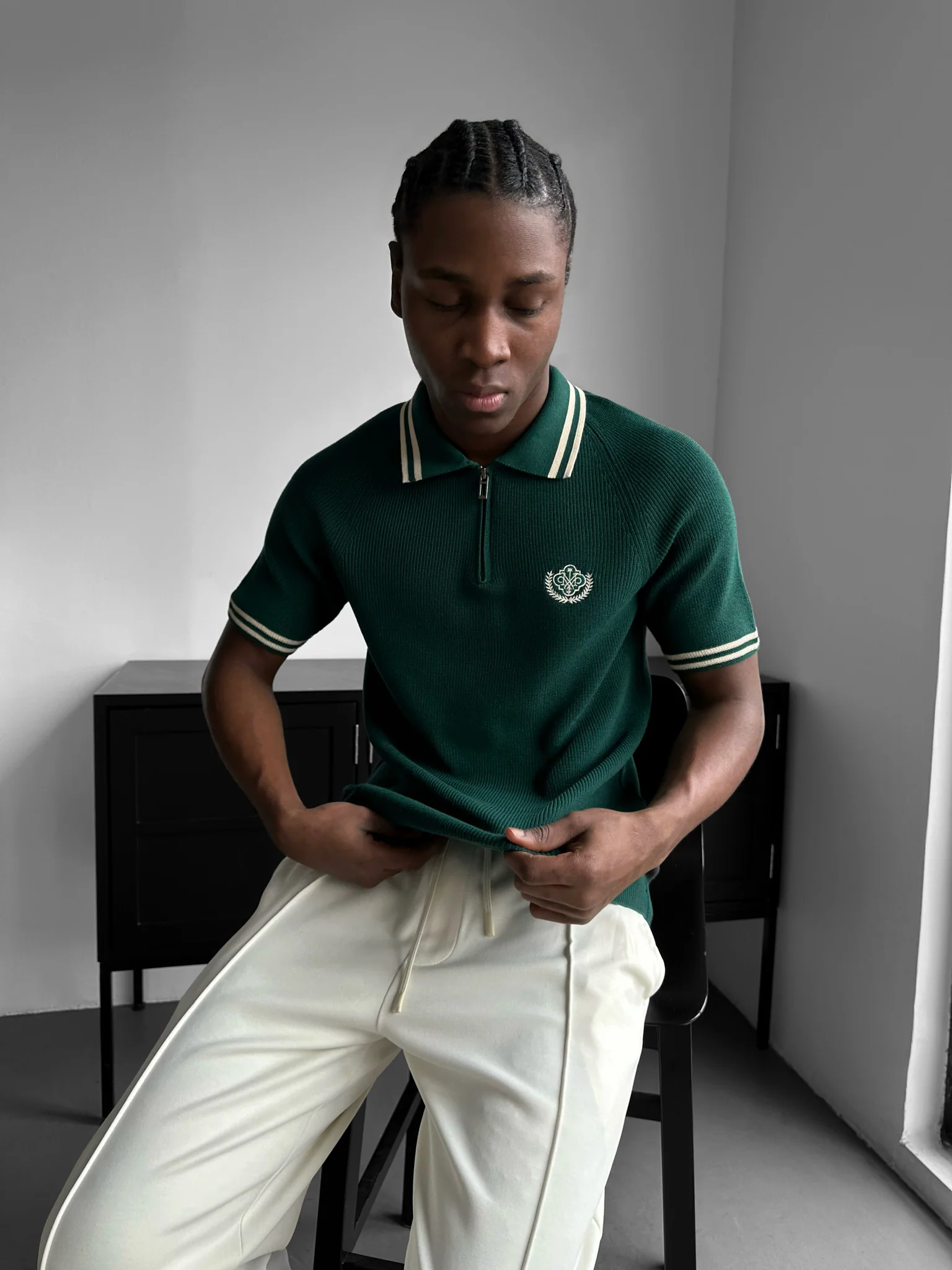 Slim Fit Half-Zip Embroidered Polo T-shirt - Petrol - Image 3