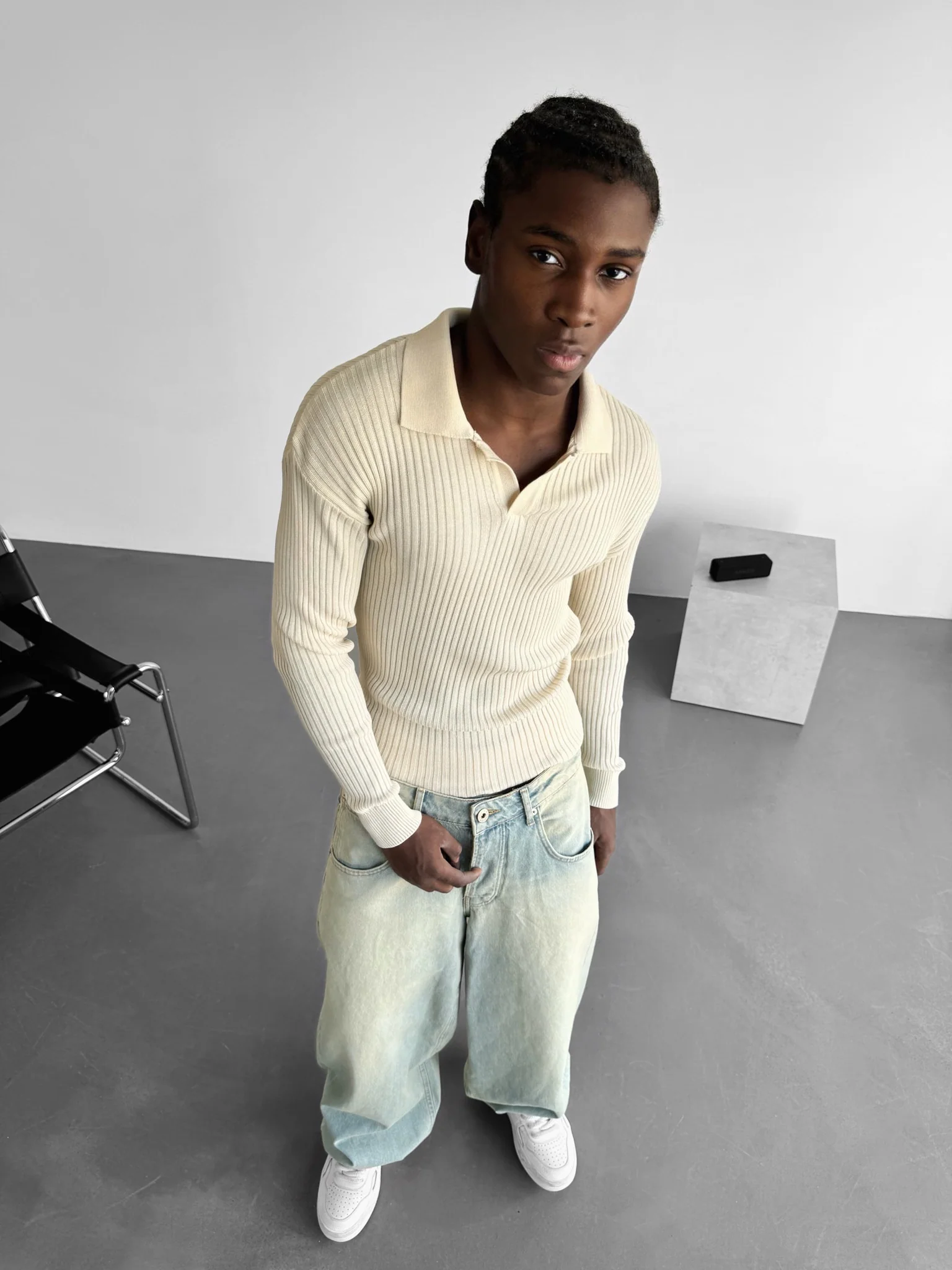 Slim Fit Knit Polo Sweater - Beige - Image 2