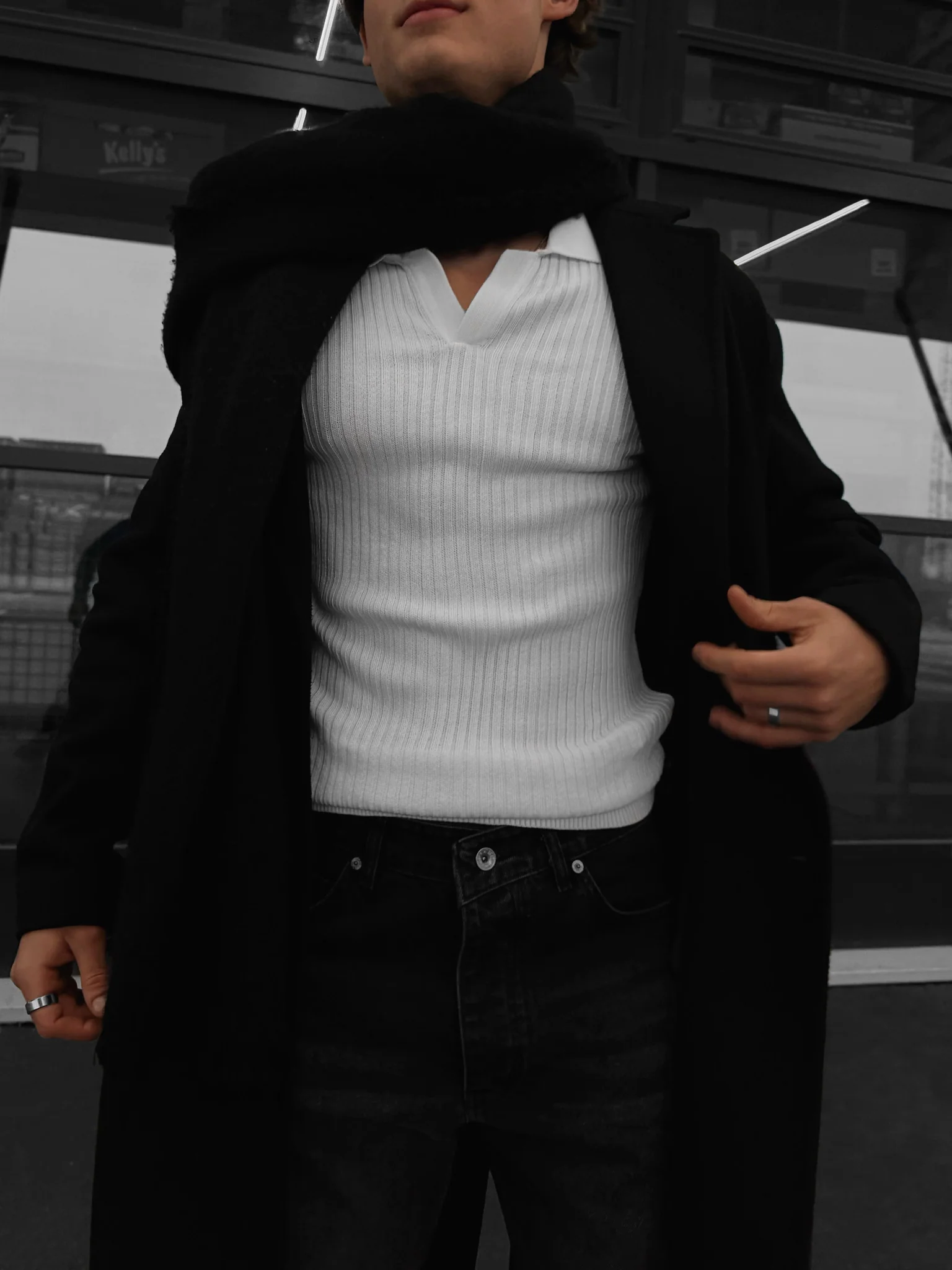 Slim Fit Knit Polo Sweater - Ecru - Image 2