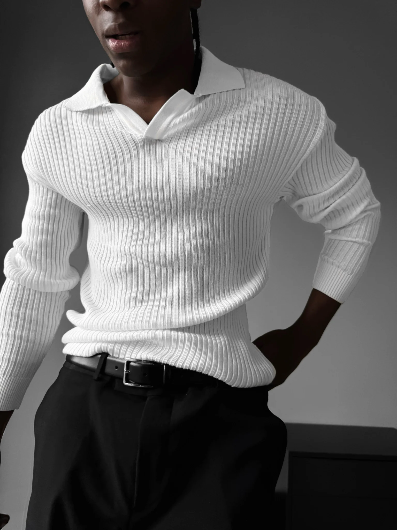 Slim Fit Knit Polo Sweater - Ecru - Image 3