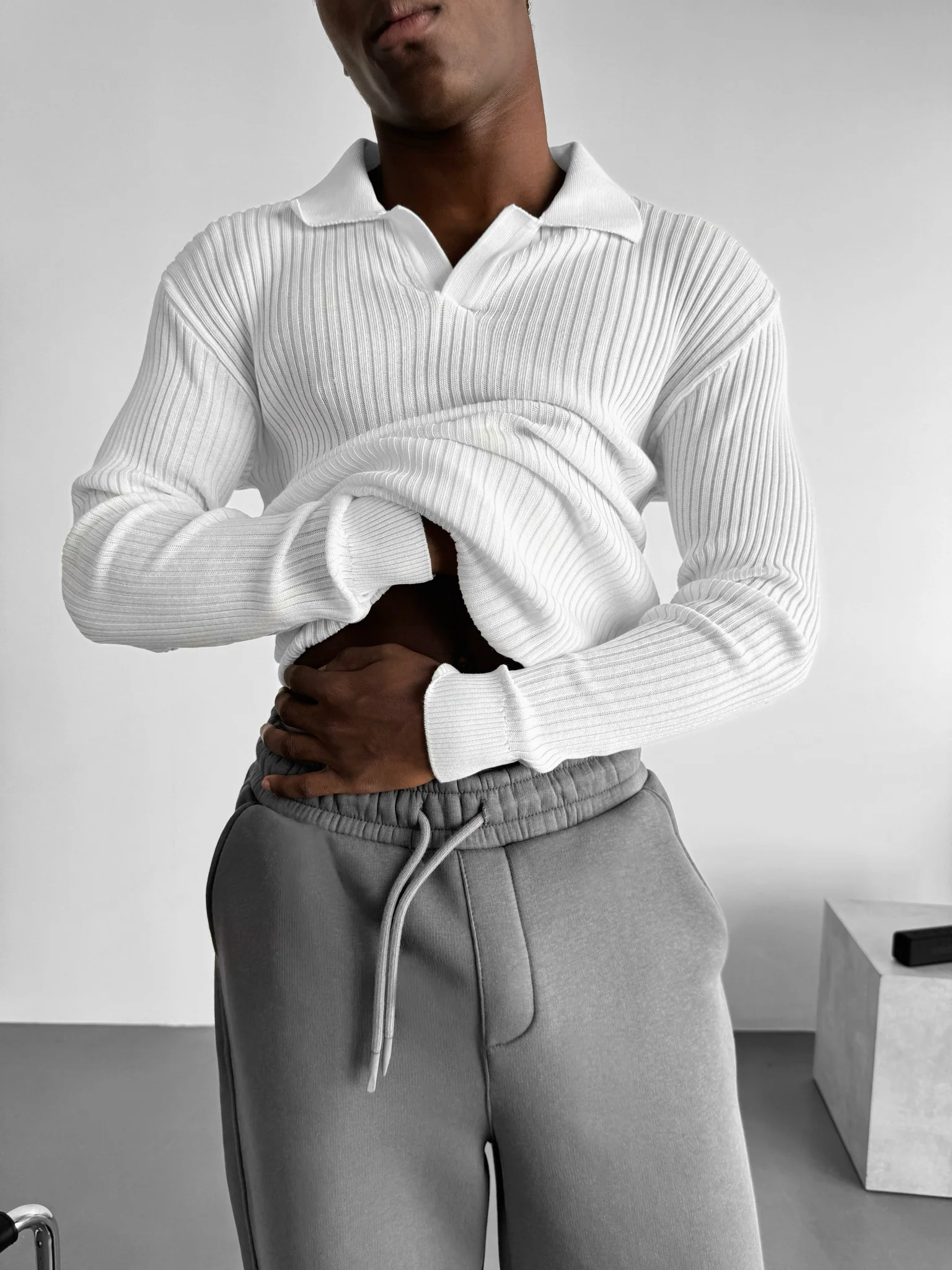 Slim Fit Knit Polo Sweater - Ecru - Image 4