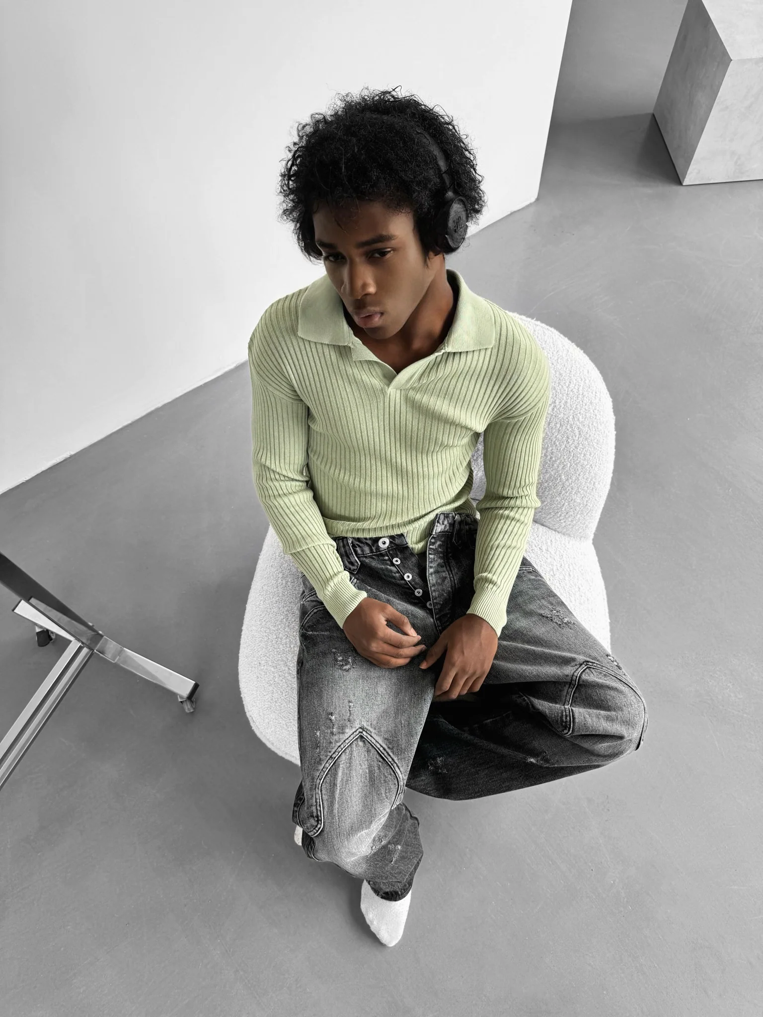 Slim Fit Knit Polo Sweater - Mint - Image 4