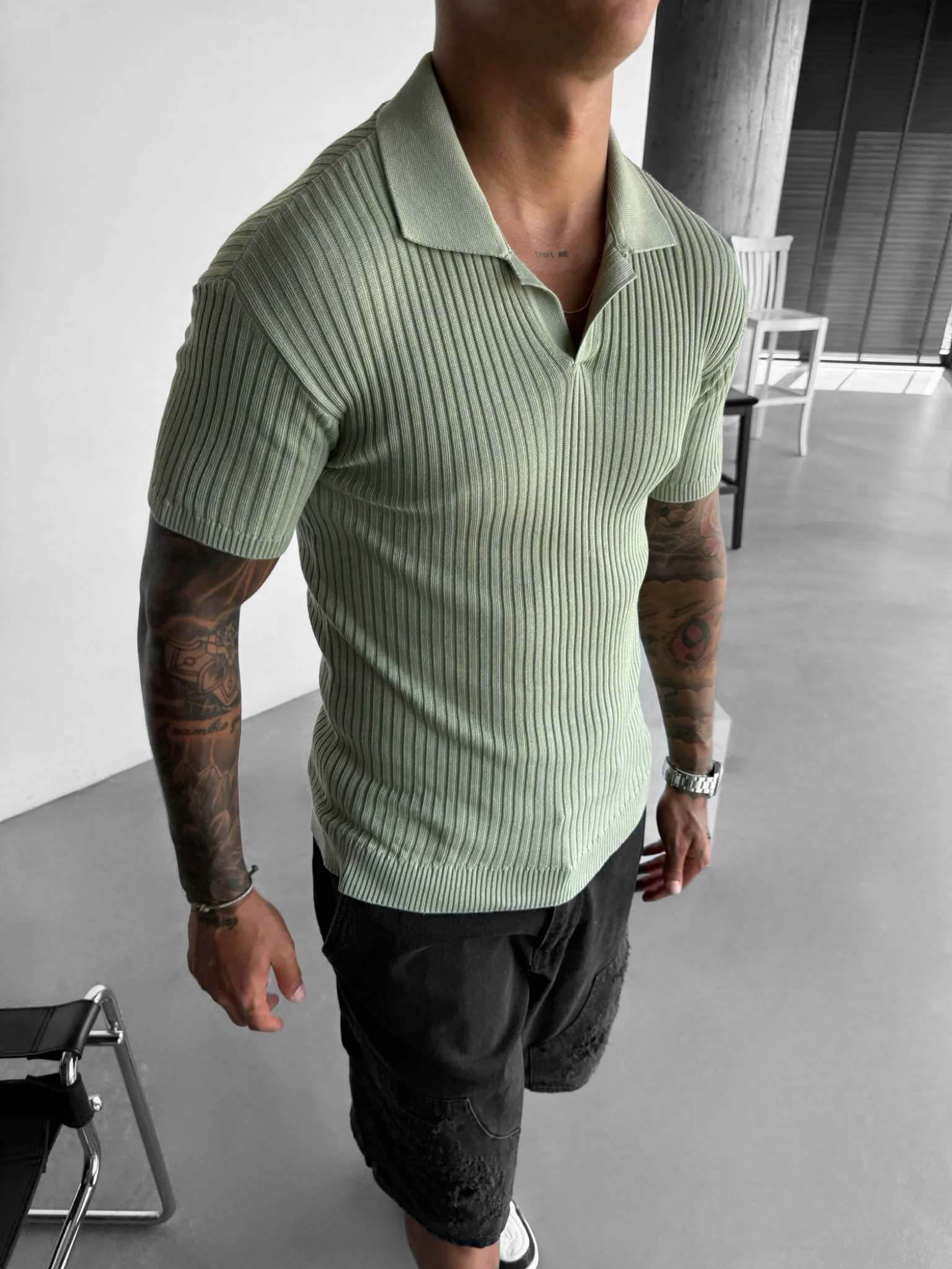 Slim Fit Knit Polo T-Shirt - Mint - Image 3