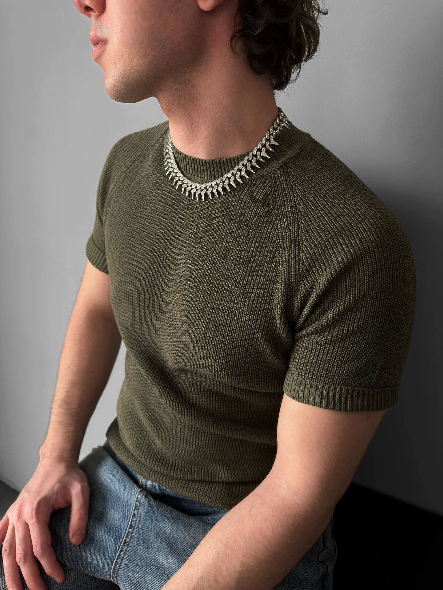 Slim Fit Knit T-shirt - Khaki - Image 2