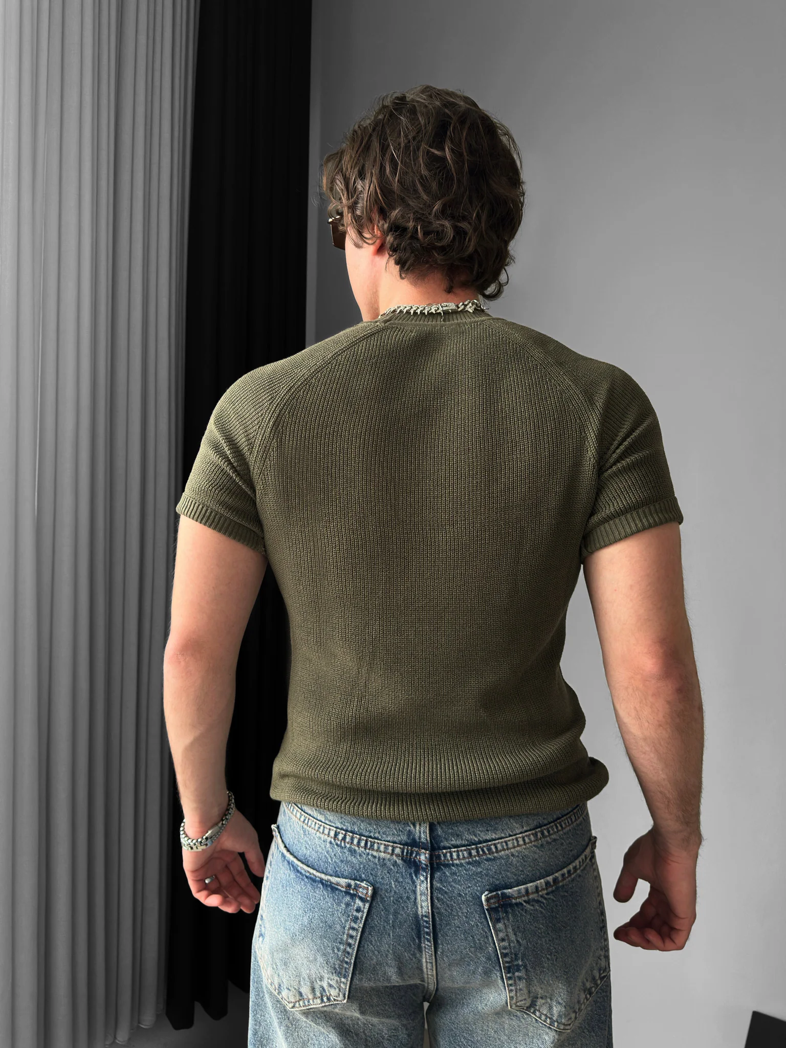 Slim Fit Knit T-shirt - Khaki - Image 3