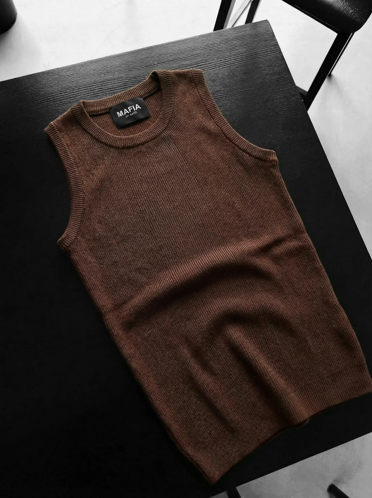 Slim Fit Knit Tanktop - Dark Brown - Image 4